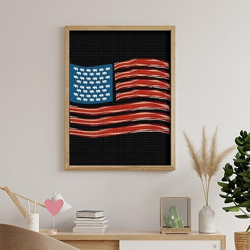 Miniatura 5 de Bacon - Pintura de arte cuadrada de diamantes con diseño de bandera de Estados Unidos, kit completo de pintura con diamantes para decoración de