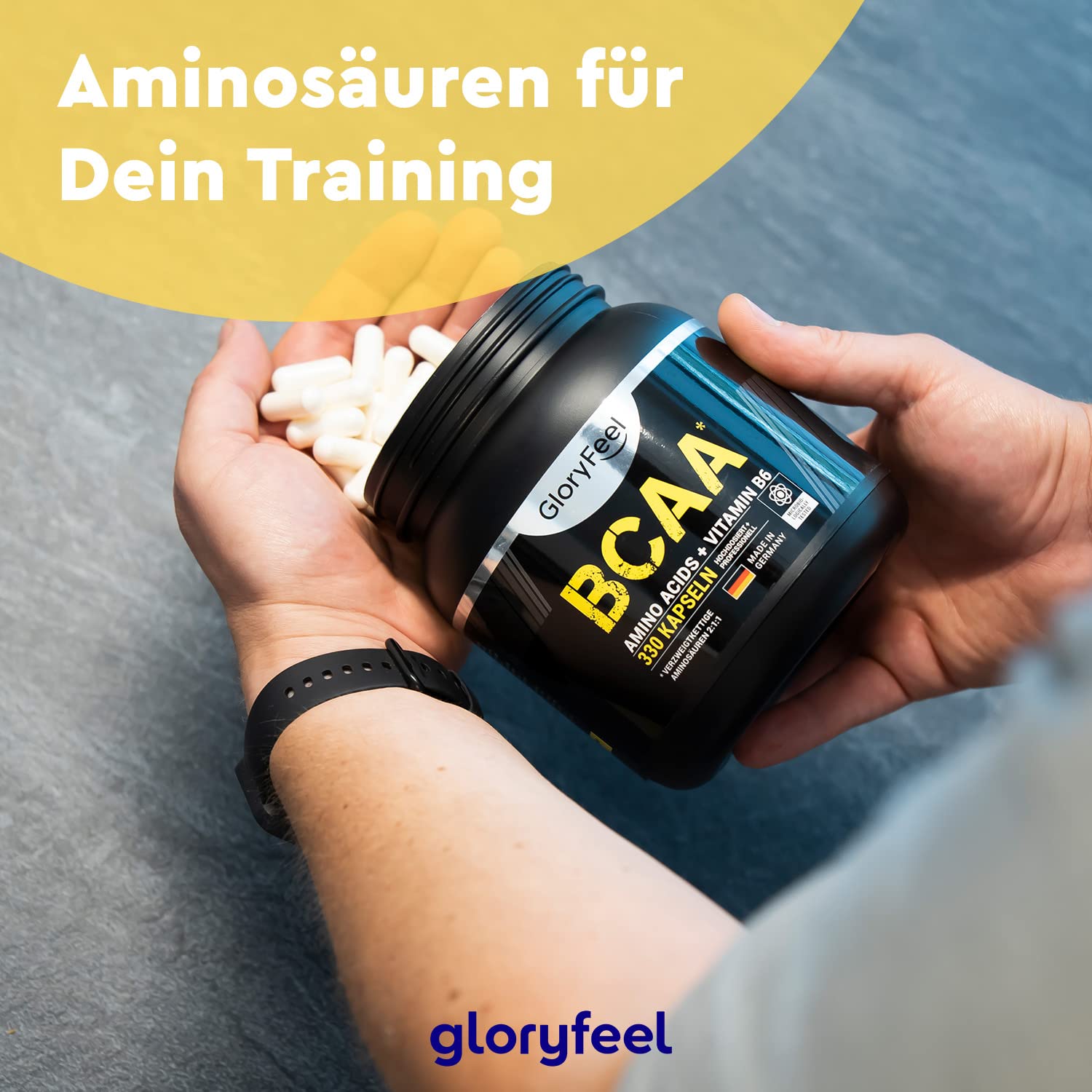 BCAA 330 Kapseln - Essentielle Aminosäuren Leucin, Valin und Isoleucin Plus Vitamin B6 - Laborgeprüft und ohne Zusätze in Deutschland hergestellt