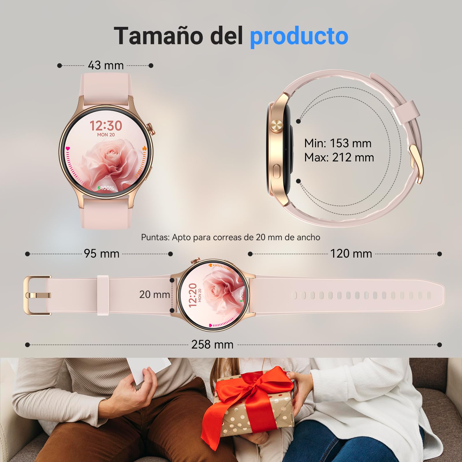 Reloj Inteligente para Mujer con Llamada Bluetooth 5.3, Smartwatch 1.32" AMOLED para Android iOS, podómetro con 110+ Deportes y 3ATM Pulsera Fitness con Monitor de sueño/SpO2