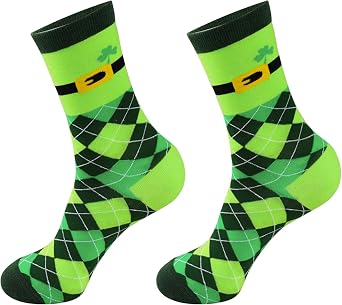 St. Patricks Day Socks Unisex, White Green Irish Shamrock Socks for Women St Patricks Day Gifts