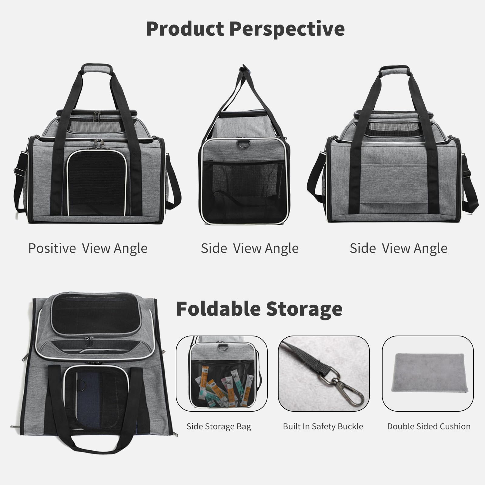 PETCUTE Transportín Perro Gato Mascotas,Transportín Transpirable para Mascotas con Ruedas,Plegable Bolsa Transporte de Viaje para Gatos con Asa Telescópica,Alfombrilla Extraíble,Carga de 8.5kg