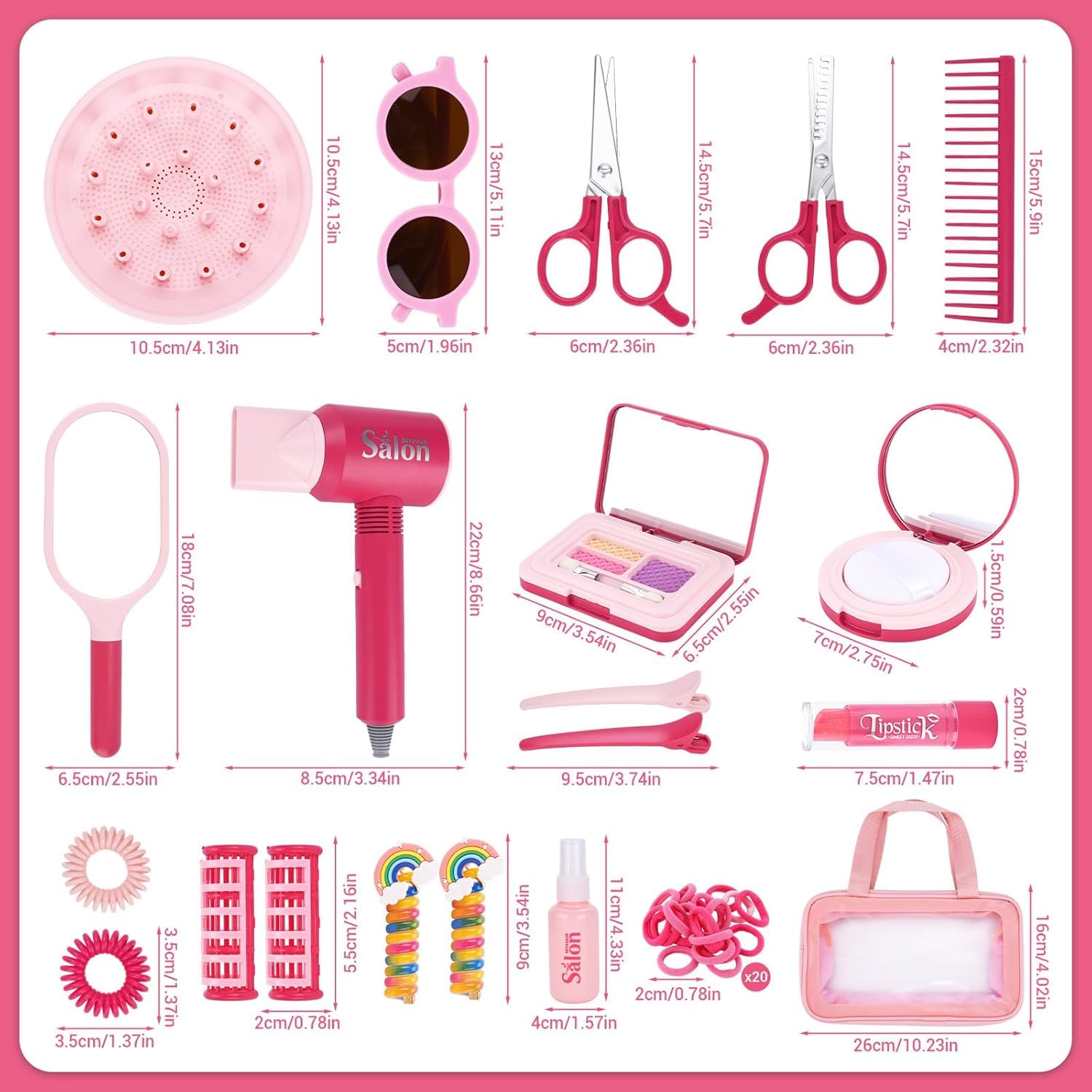 Set di Parrucchieri per Bambini Realistico,Set da Parrucchiere per Bambini,Set Parrucchiera con Asciugacapelli e Altri Accessori,Giochi di Ruolo Regali per Bambinis 3 Anni+
