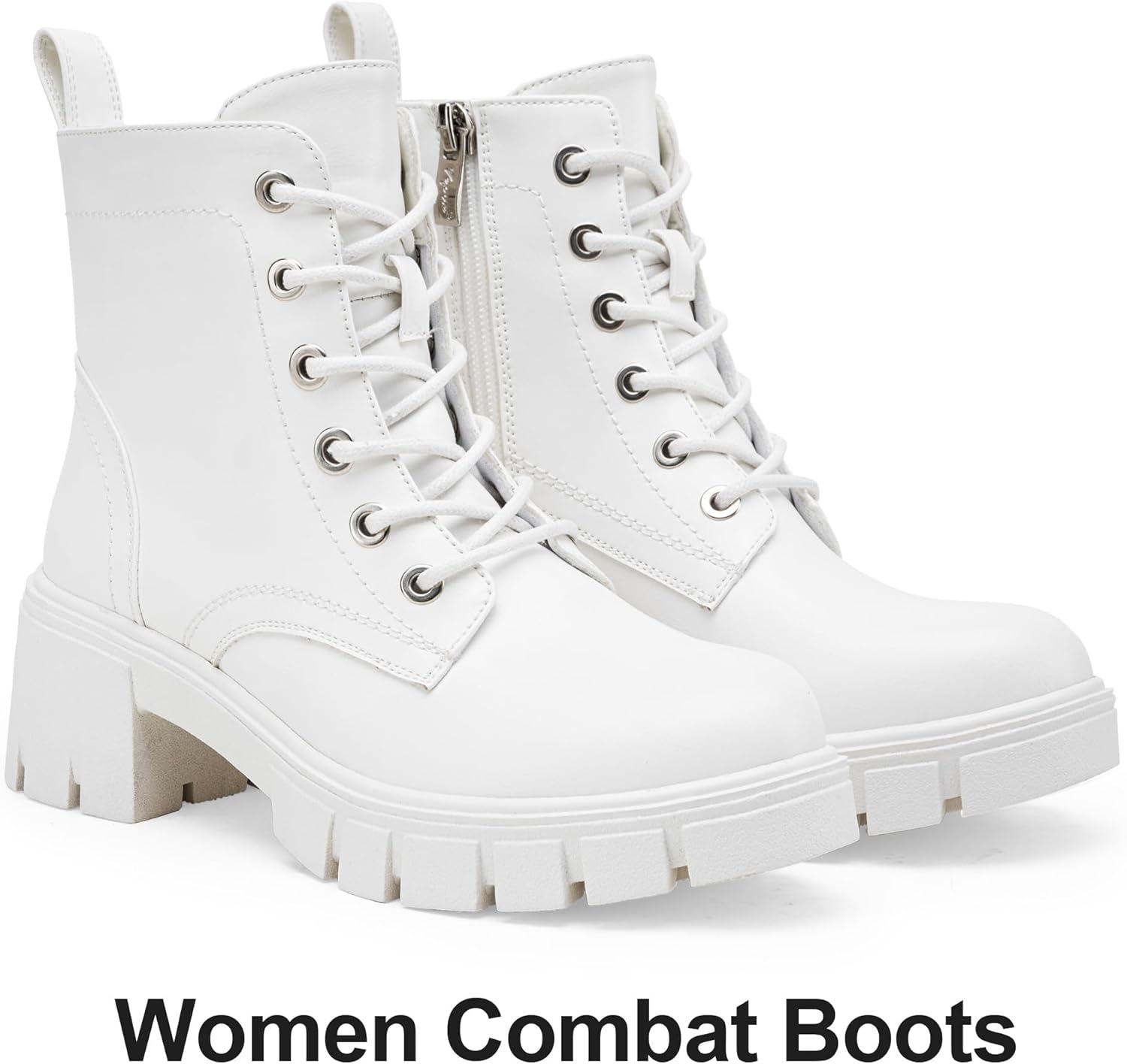 Vepose Women's 9626 Combat Ankle Boots, Lace-up Platform Chunky Heel Booties with Side Zipper - Image 5