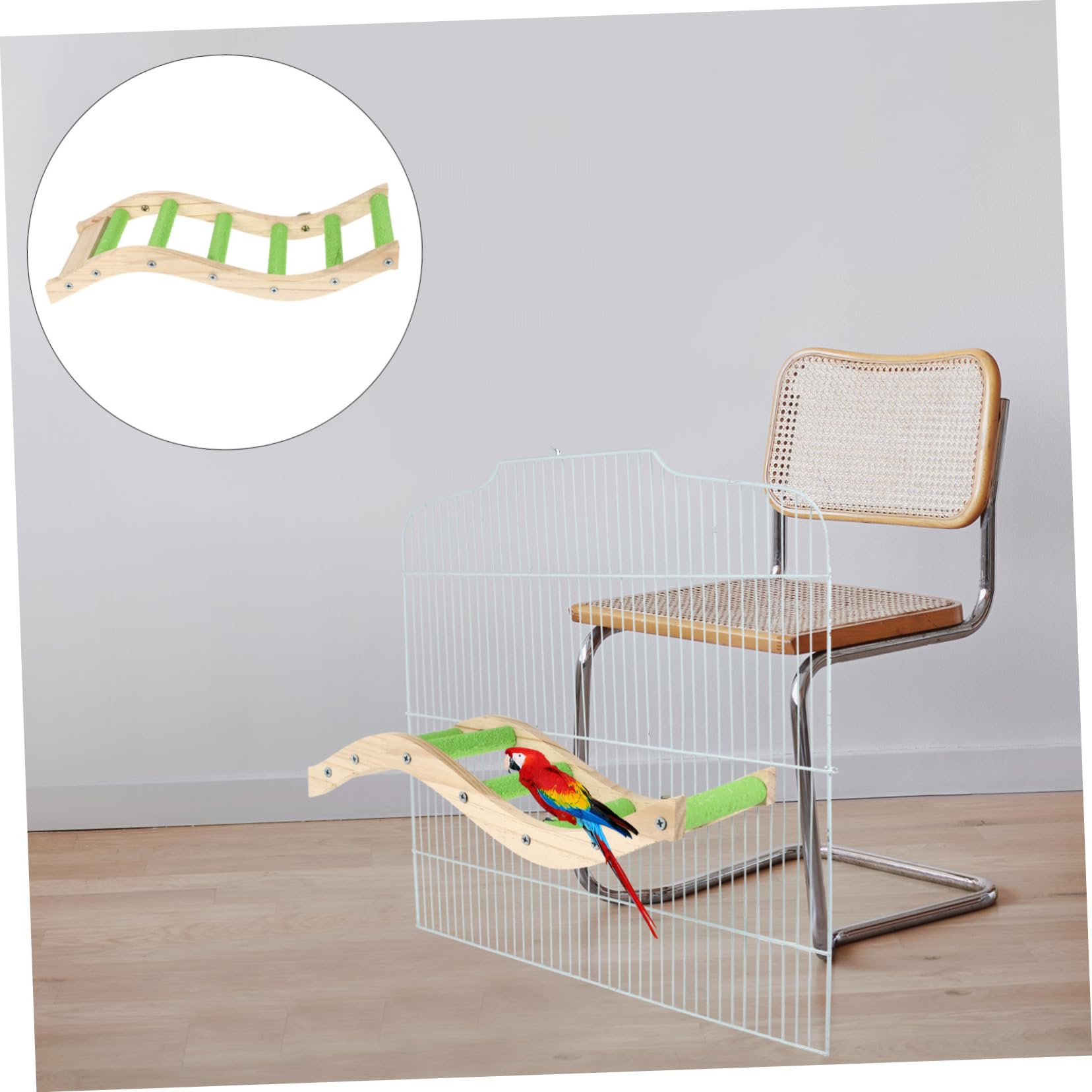 HANABASS Parrot Toys Pet Ladder Swing for Flying Birds Natural Wood Climbing Toy