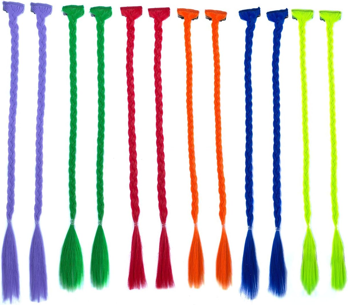 Single Braid Holiday Costume Hair Extensions - Clip-in, Colored, 12 Pack