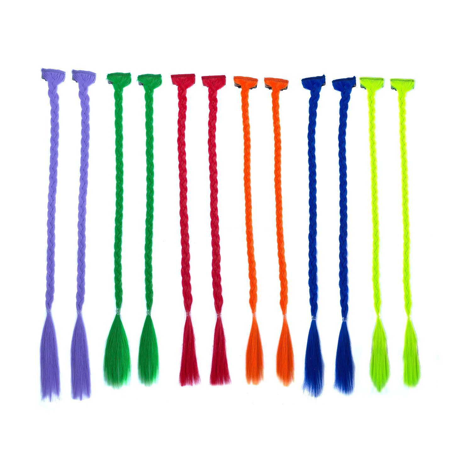 Single Braid Holiday Costume Hair Extensions - Clip-in, Colored, 12 Pack