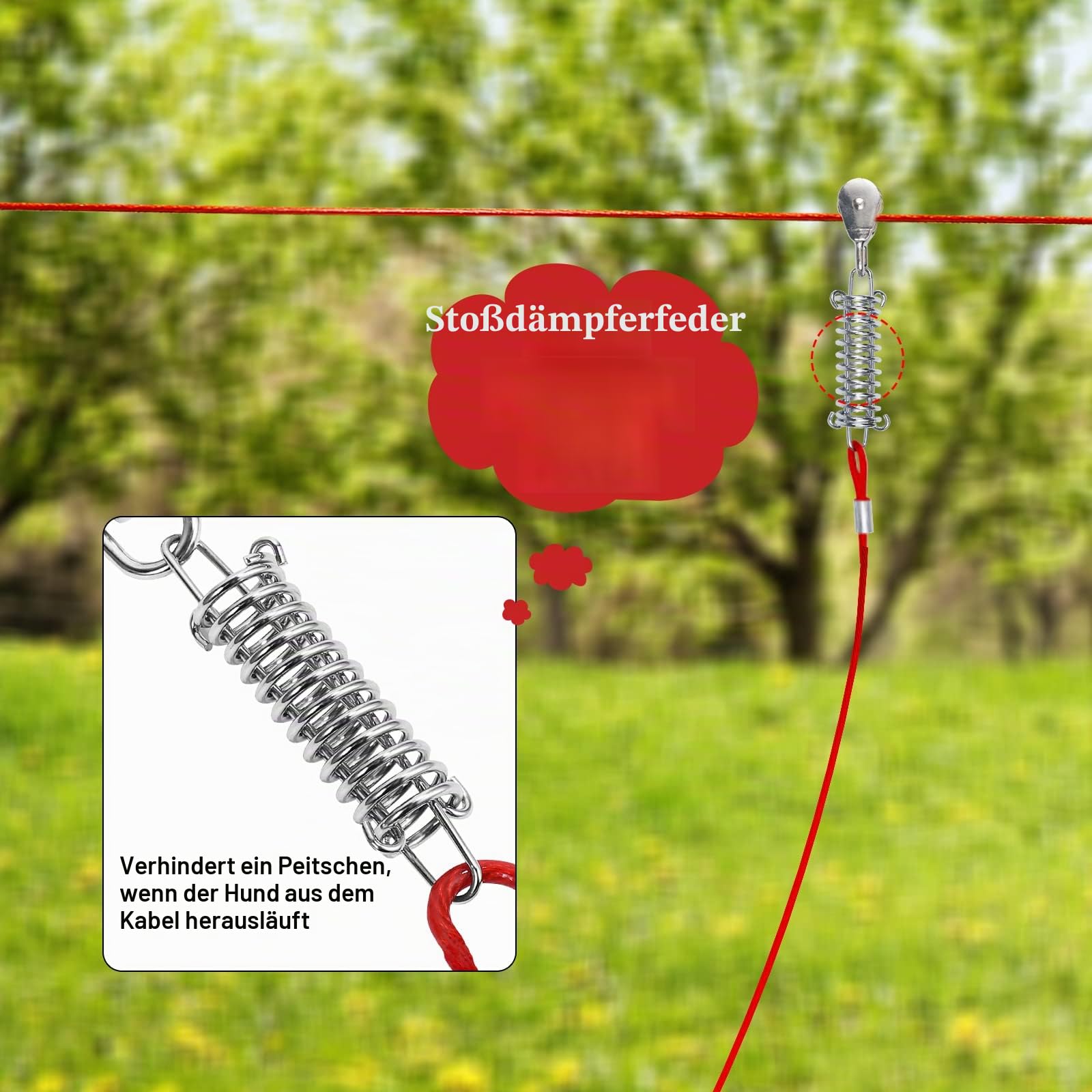 Hundeauslauf für draußen, 30 m Langer Hundeläufer für den Hof mit 4,5 m langem Zugkabel, robuste Hundeleine für große Hunde, Trolley-System, Zipline für Hunde, 56,7 kg