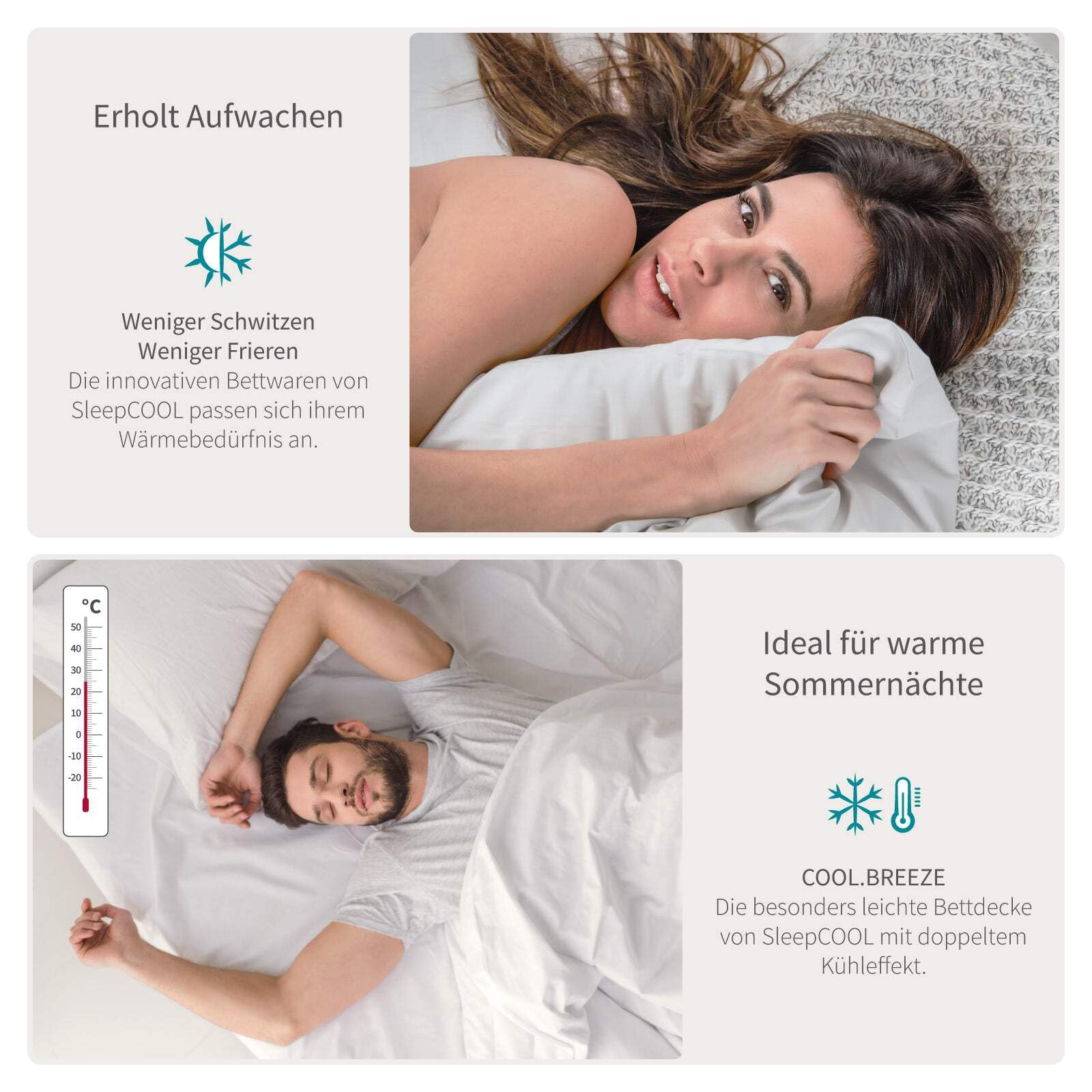 Extra dünne Sommerbettdecke mit doppeltem Kühleffekt, 135x200cm Cool.Breeze, Füllgewicht 160g, Bettdecke für warme Sommernächte