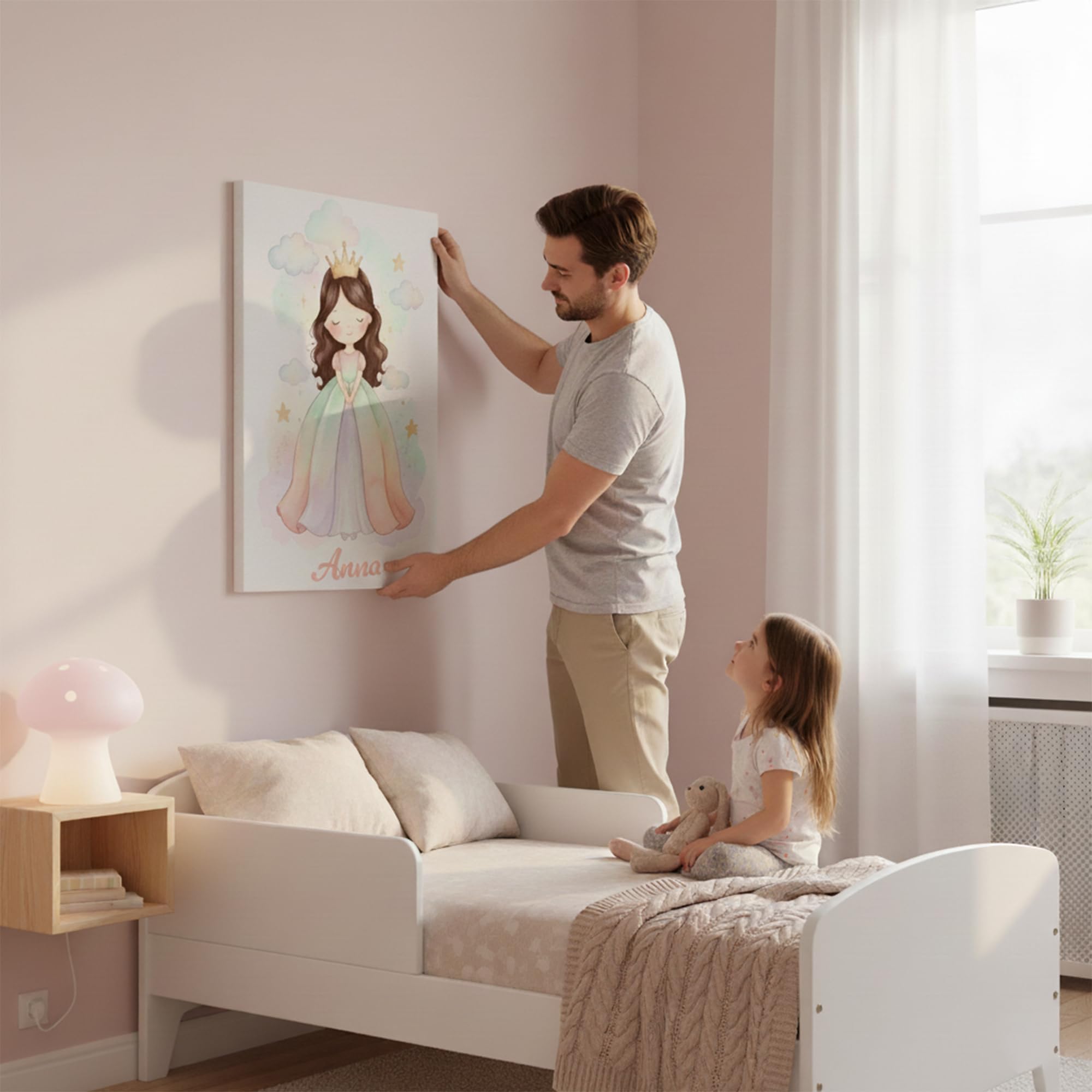 Triangle Déco Poster personalizzato nome Principessa dai capelli marroni con o senza Cornice pastello acquerello fata ragazza Poster Tela o Plexiglass regalo nascita compleanno Natale camera bambini
