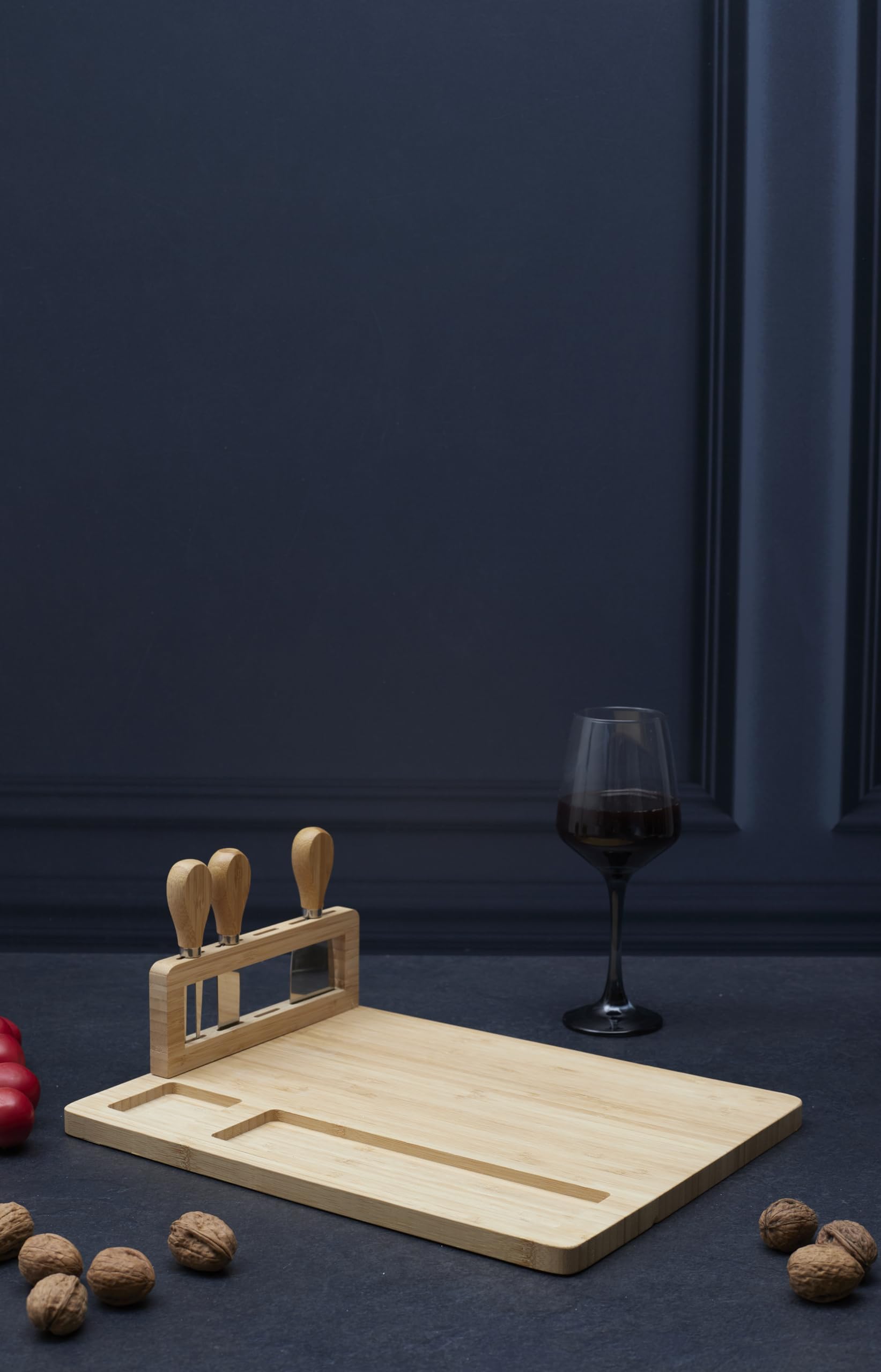 La Chaise Longue Planche à Fromage 4 Couteaux Bambou et Acier Naturel