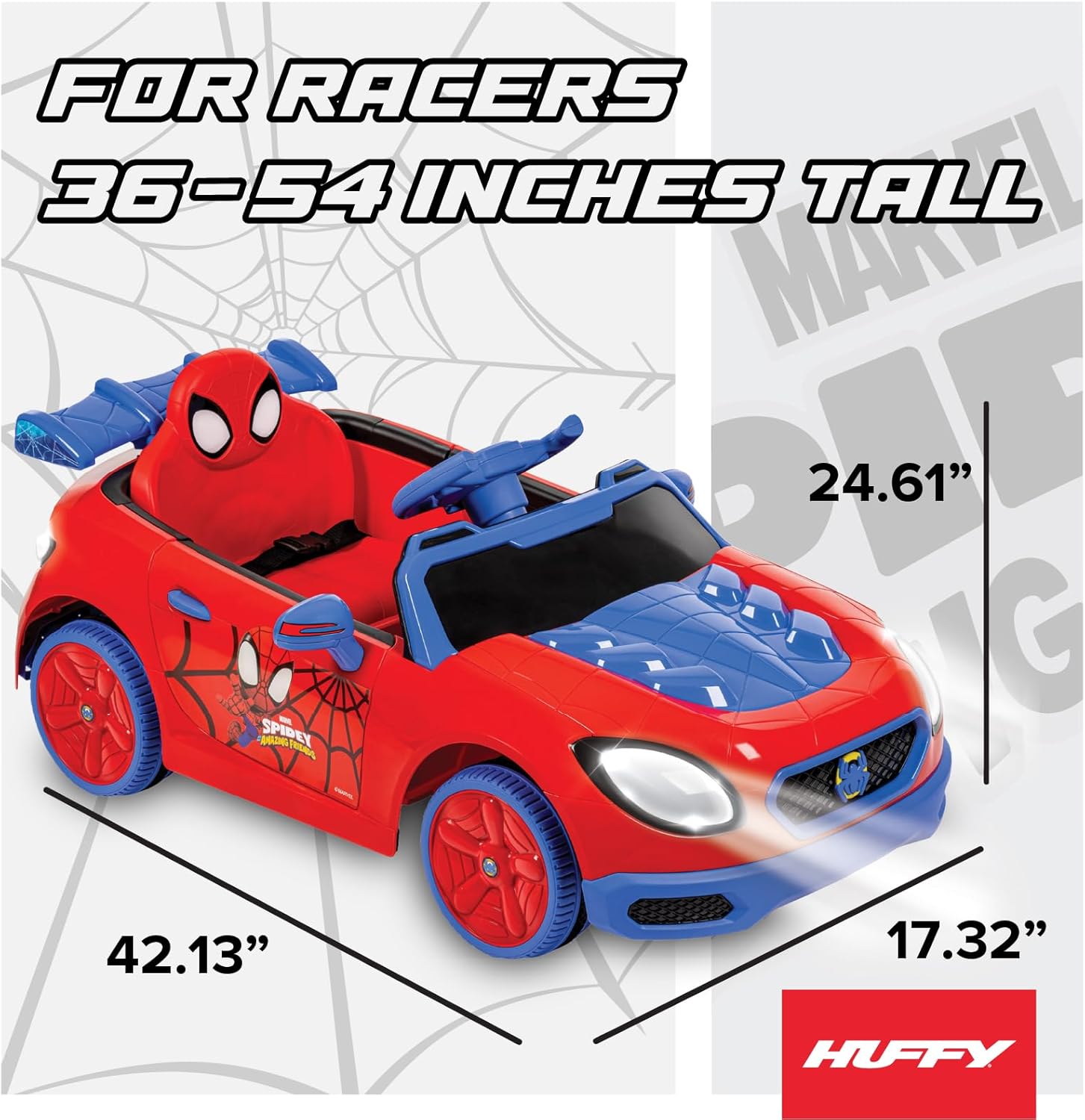 Huffy Marvel Spidey and His Amazing Friends 12V Ride-On Car, Ages 3–5, Parent Remote Control, Forward & Reverse, Realistic Sounds, Max 2.8 MPH