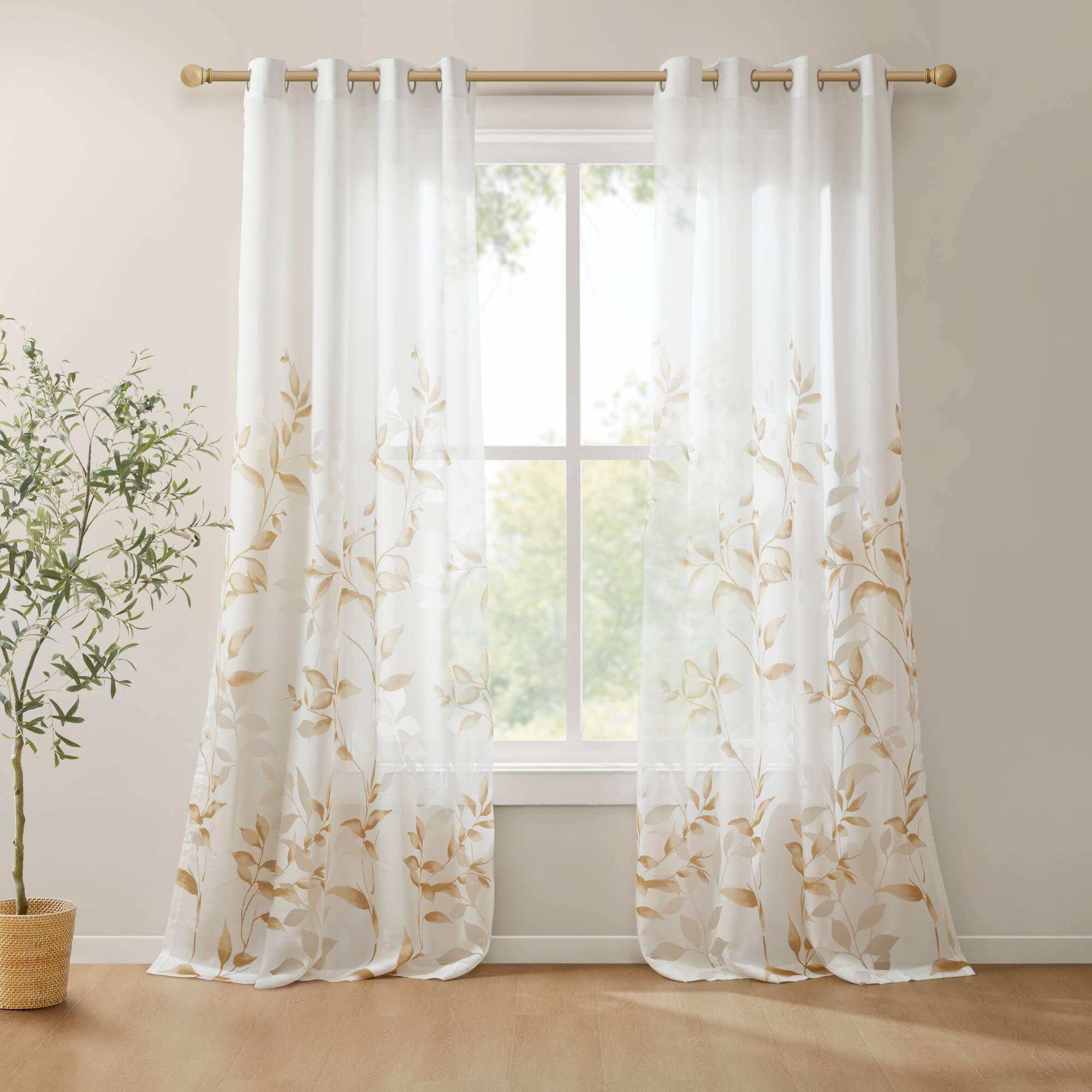Madison Park Cecily Semi Sheer SINGLE Panel Window Curtain Burnout Botanical Print, Easy To Hang, Fits up to 1.25" Diameter Rod, 50x84", Leaves Yellow