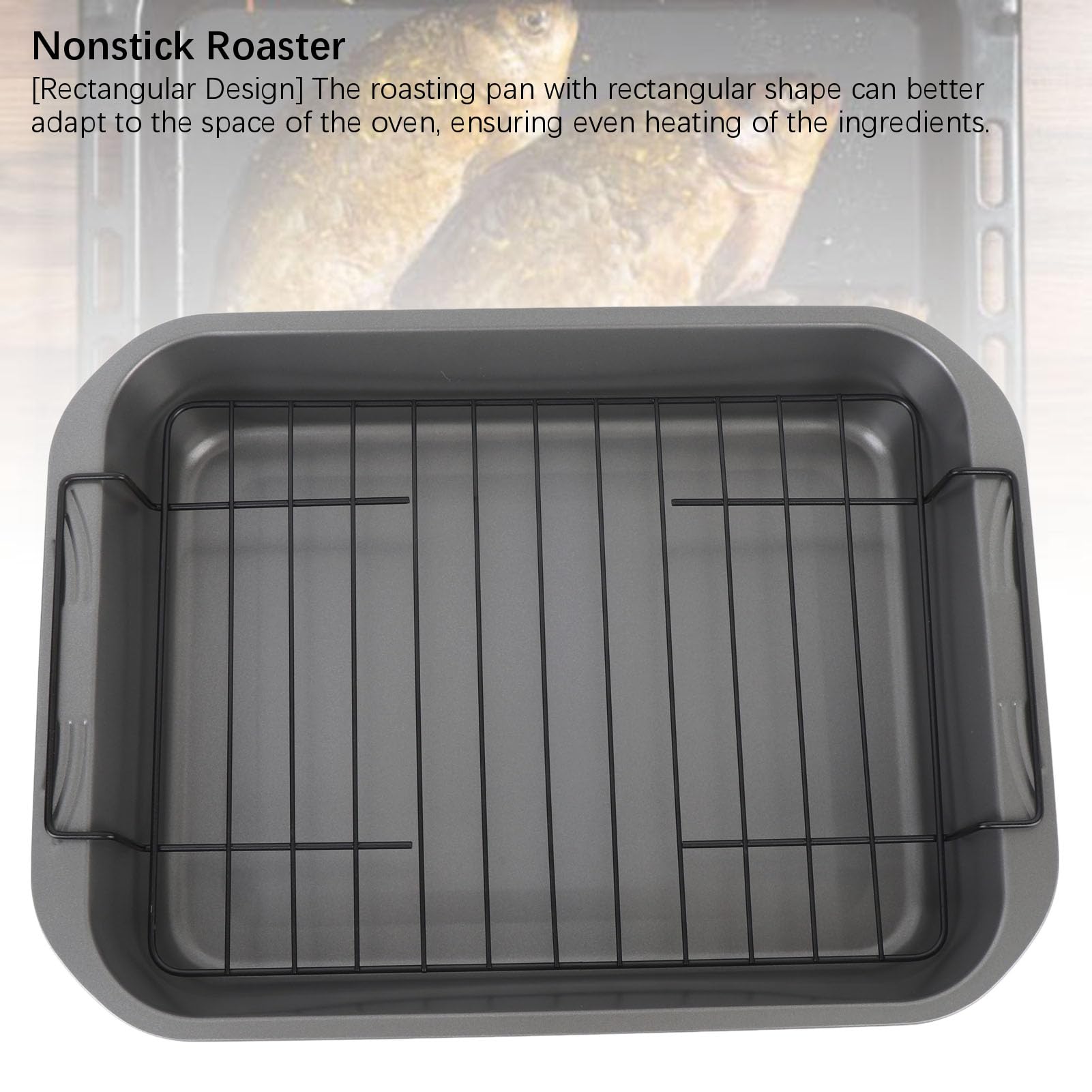Nikou Antihaft-Bräter mit Rost, Karbonstahl, hitzebeständig, rechteckig, Bräter Backofen, Backblech, ideal zum Braten und Backen, 38 x 26 cm