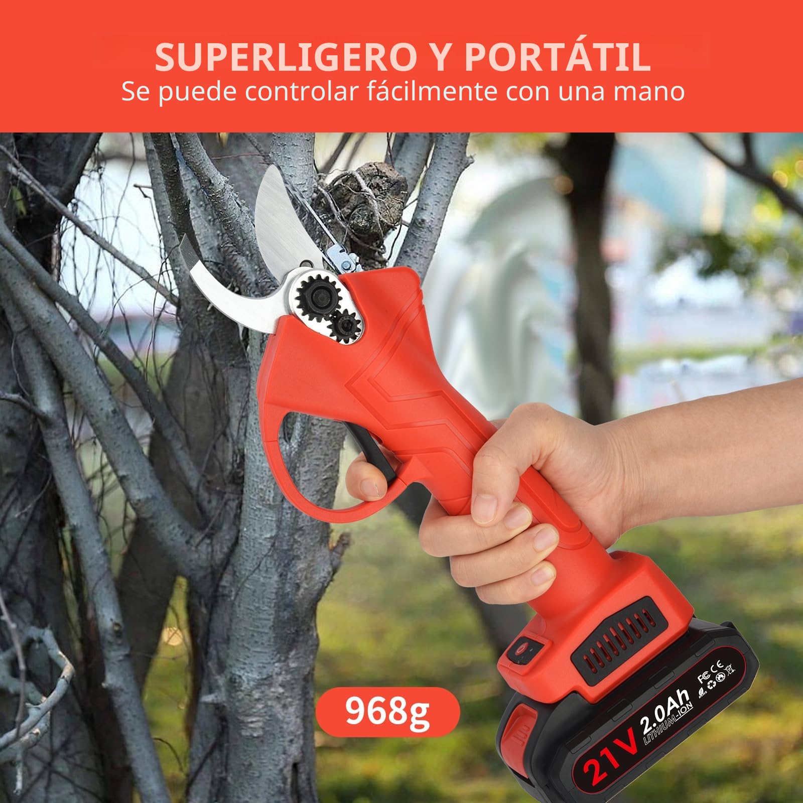 Tijeras de Podar Electricas 30MM, Tijeras de Podar Bateria con 2 Batería 2000 mAh, Podadora Eléctrica Recargable Para Jardín, Ramas, Macizo de Flores,Olivos, Vides, Manzanos