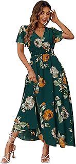 Simplee Women's Boho Floral Maxi Dress Flowy Casual V Neck Short Sleeve ...
