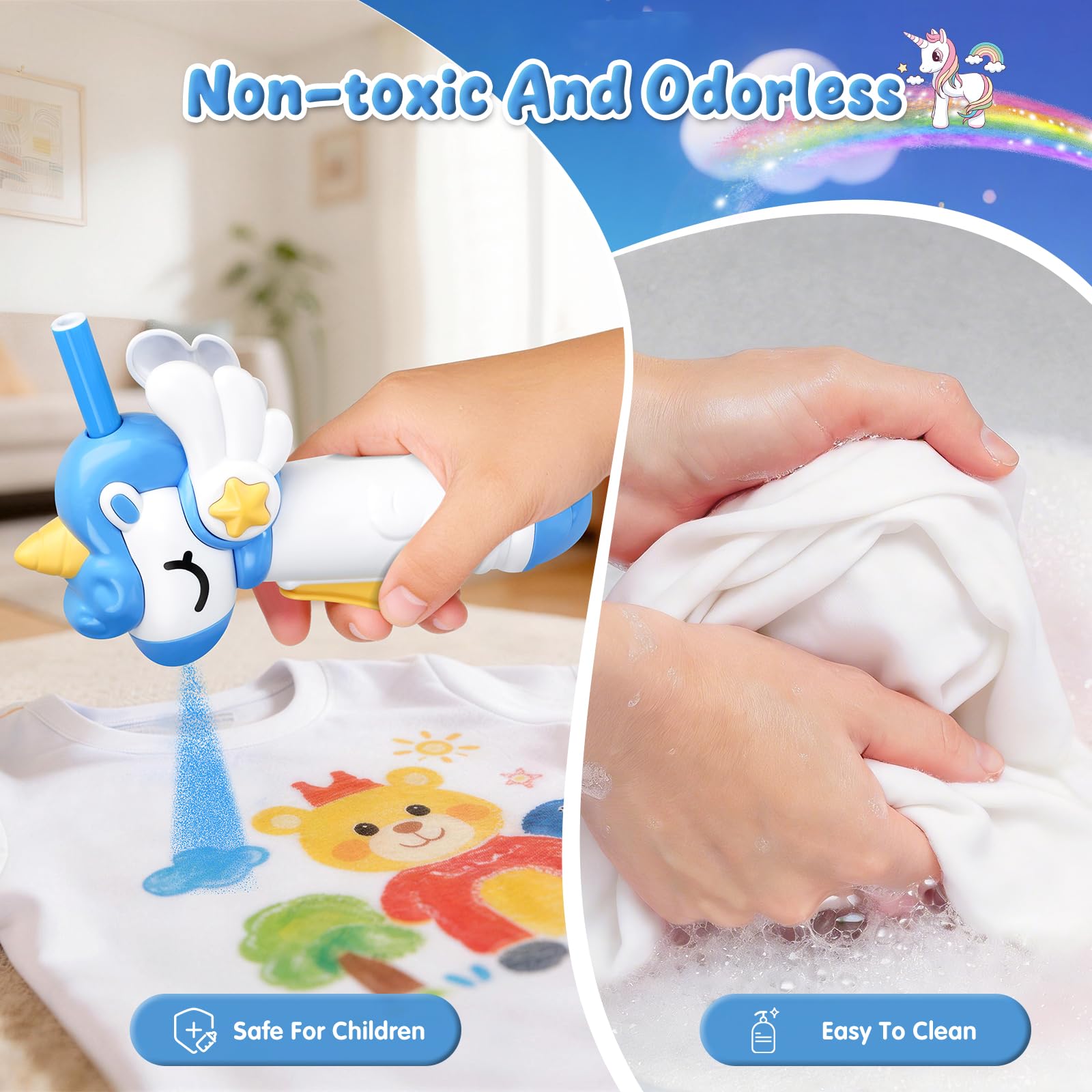 Set di pennarelli a spruzzo per bambini, per creazioni creative e artigianali, include 5 pennarelli lavabili, 8 stencil, regalo per bambini, ragazze e ragazzi