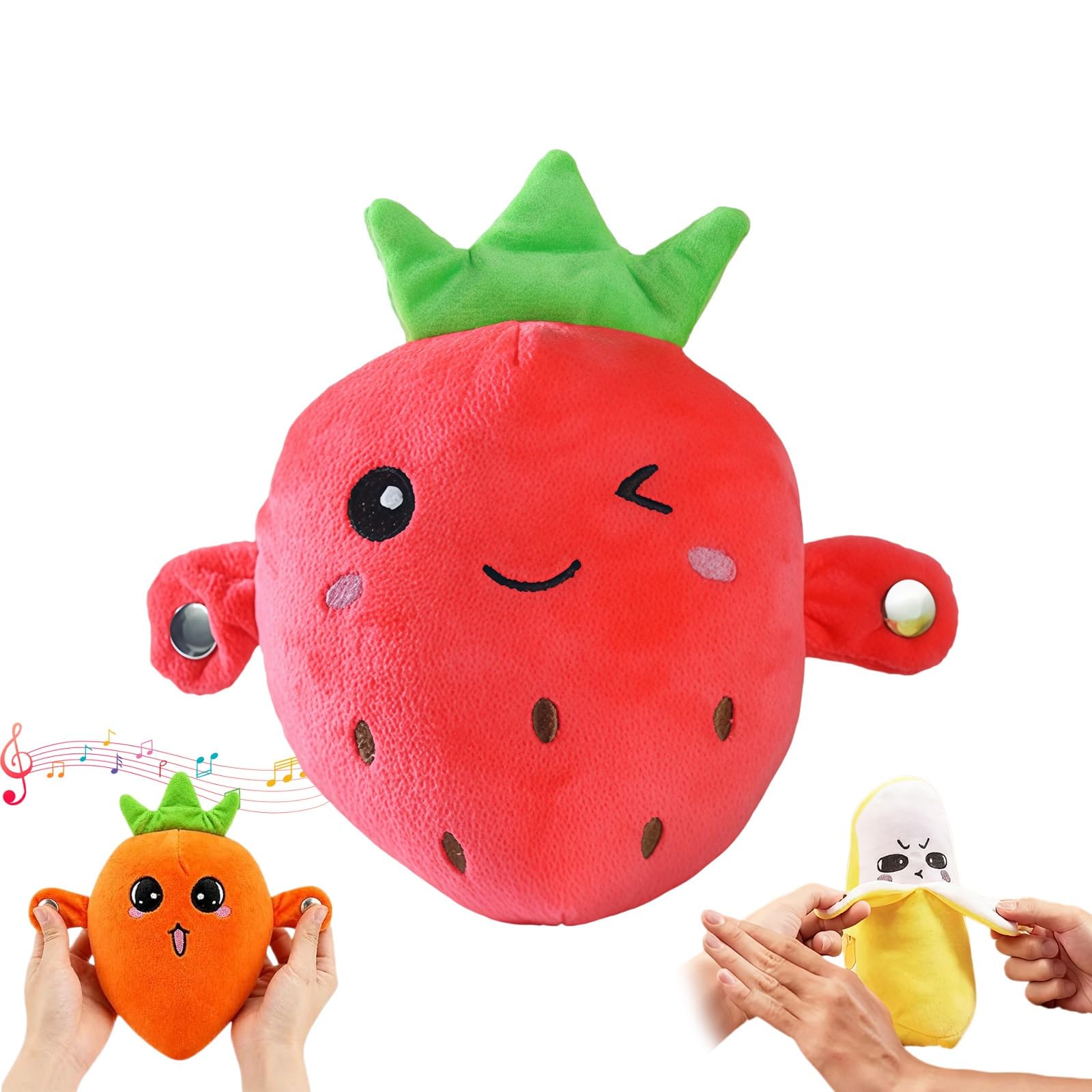Interactive Music Plush Toy, Interactive Fruit Sensory Plush Toy, Fun & Playful Sound-Activated Toys for Aldult, Featuring Touch Activated Music Rhythm Banana Plushs, for Kids Adults(Strawberries)