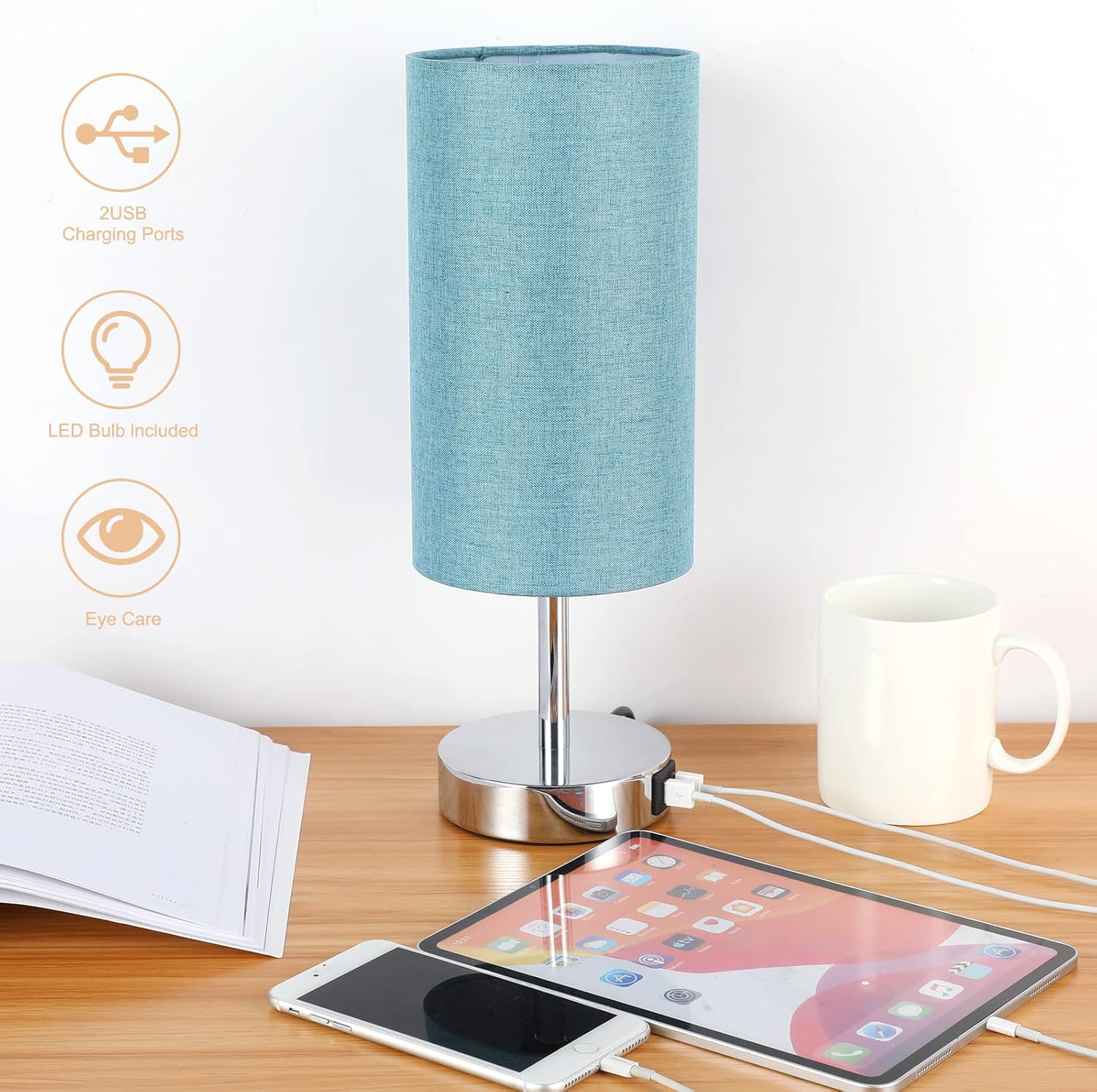 YarraDecor Bedside Lamp with USB Port Touch Control Table Lamp for