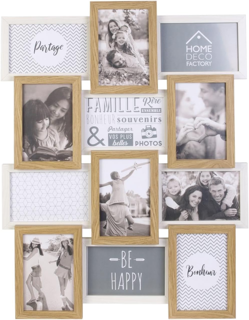 HOME DECO FACTORY The Wooden And White Photo Frame 10 X 15 cm Family, Beige Blanc, Hd4218