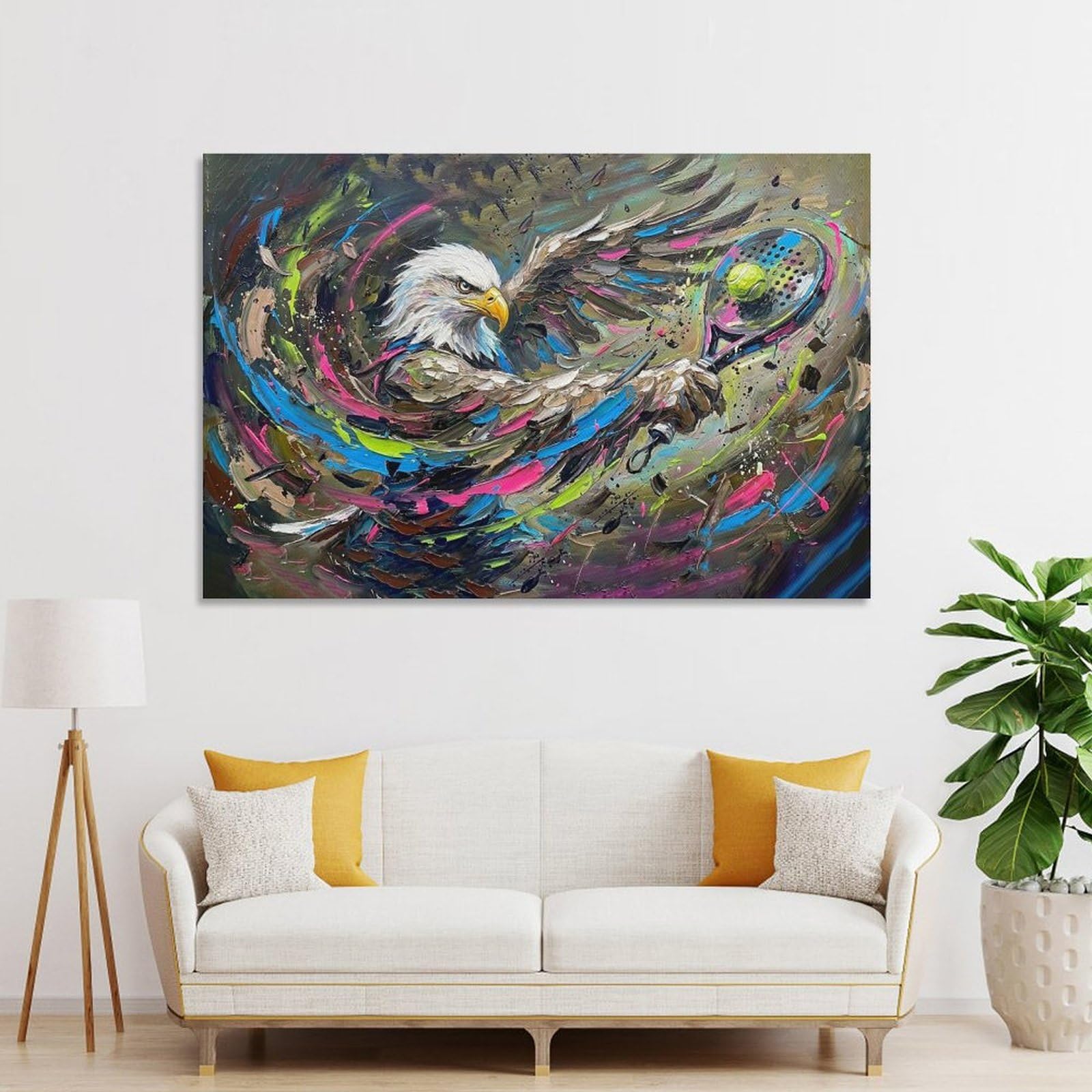 Junmoney Unframe-Style-11-1 Eagle With Paddle Tennis Racket Painting Canvas Wall Decor, 20X30inch(50X75cm), For Small Homes, Bedrooms Or Open Spaces, Home Artwork For Modern Interiors