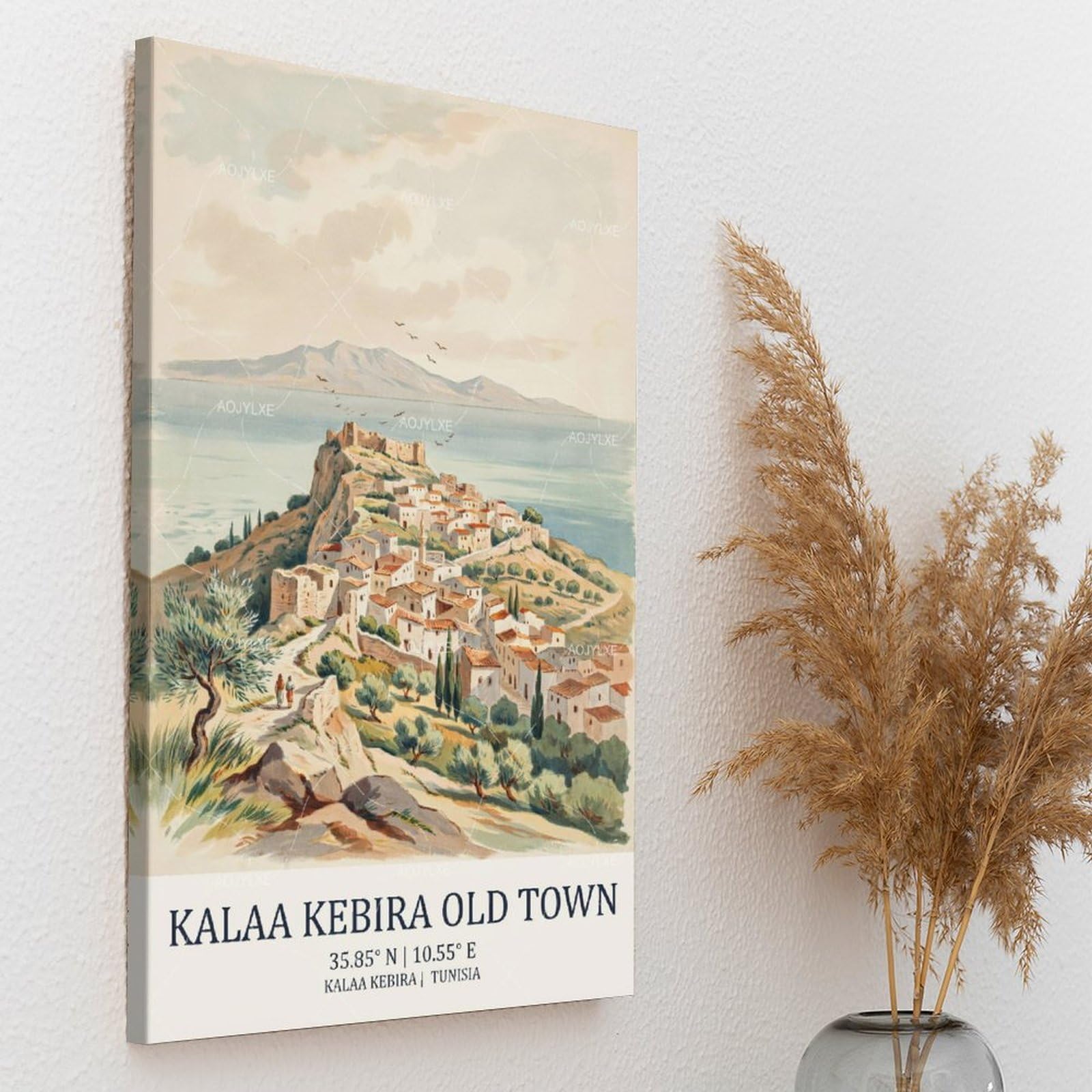 AOJYLXE Kalaa Kebira Old Town Tunisia Watercolor Travel Poster 61x91,4 cm