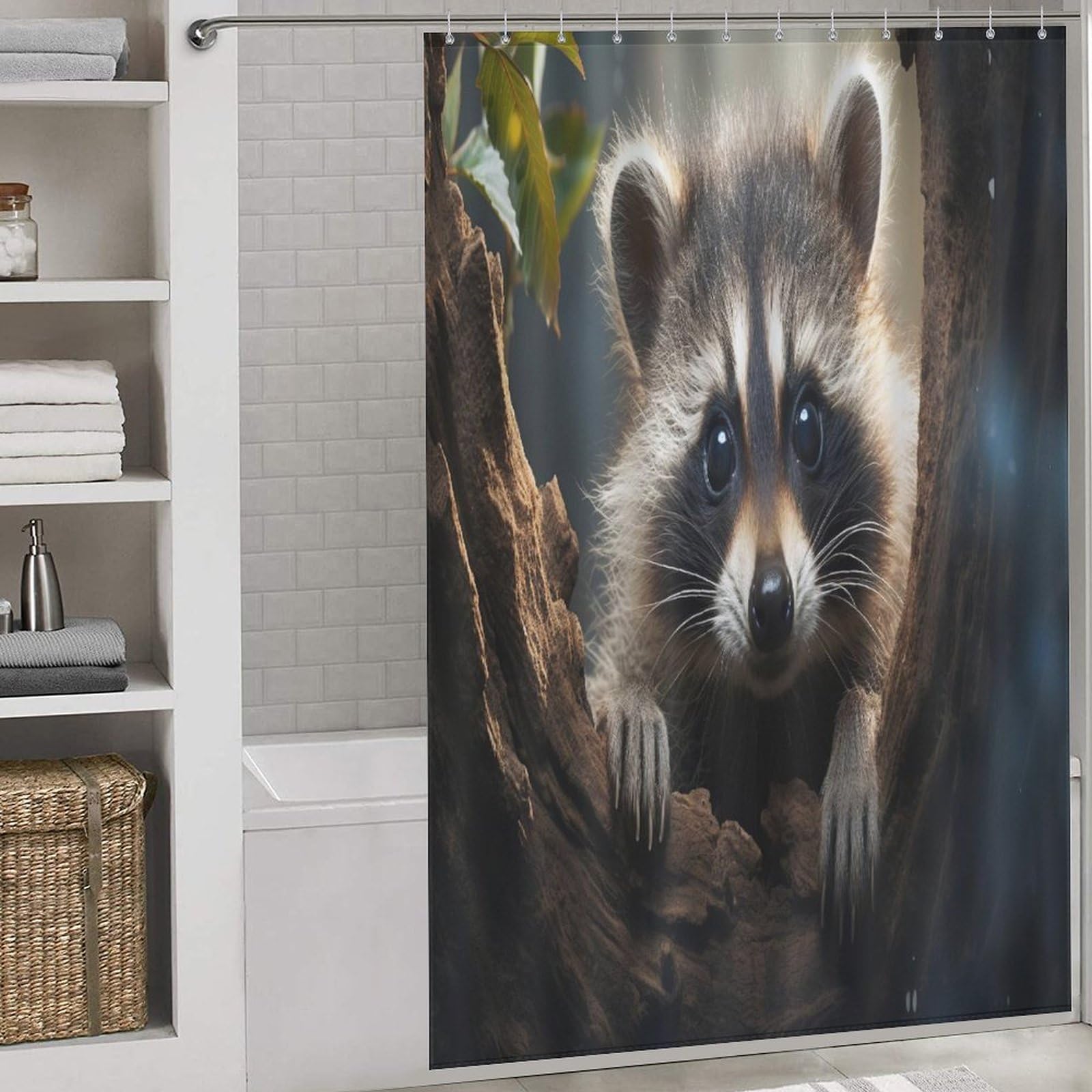 Rideau de douche imperméable raton laveur anti-moisissure en polyester lavable 152x183cm