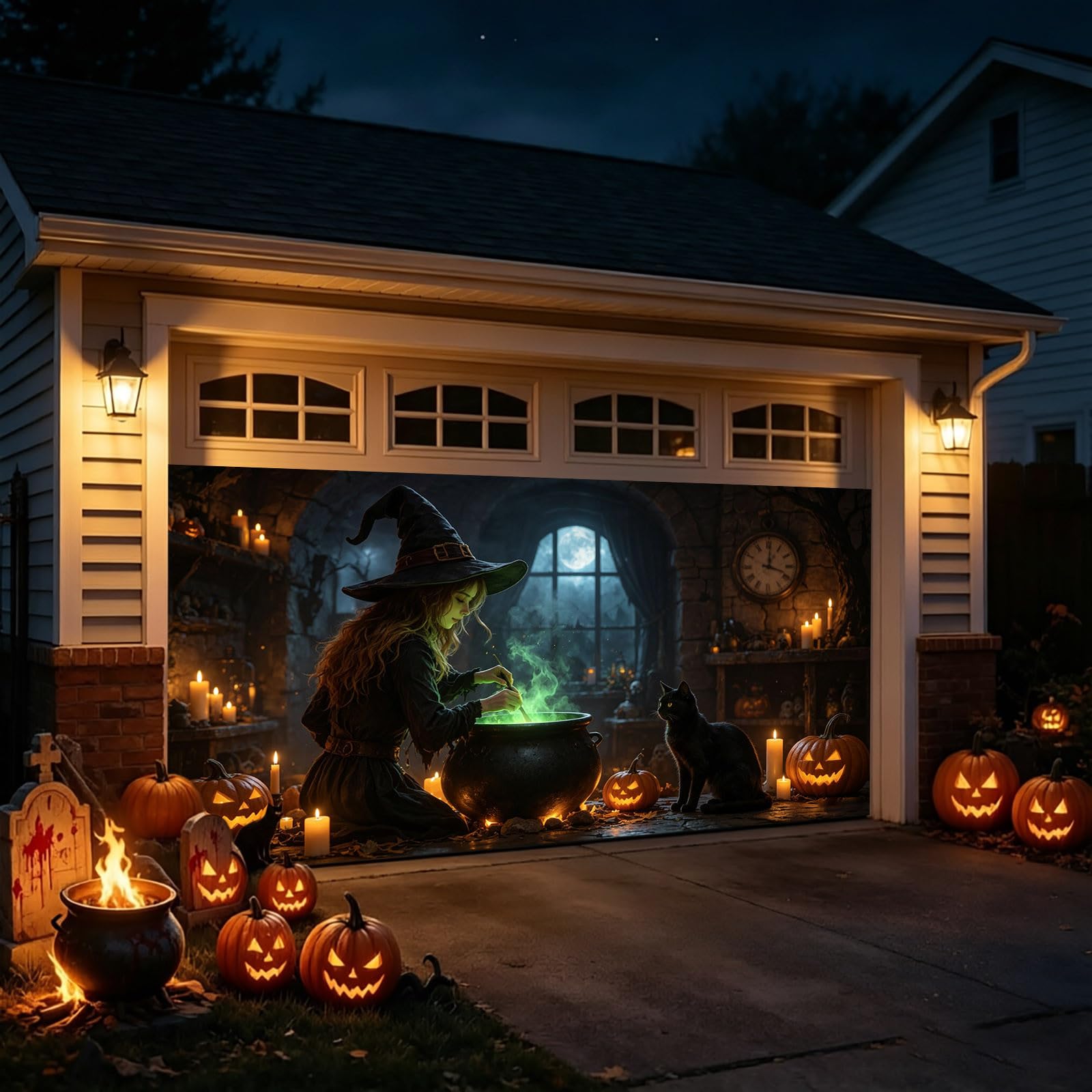 Bandera de Halloween para puerta de garaje, puerta de Halloween, pancarta colgante de fondo grande, mural adecuado para el hogar, exteriores, interiores, fiestas, paredes, ventanas