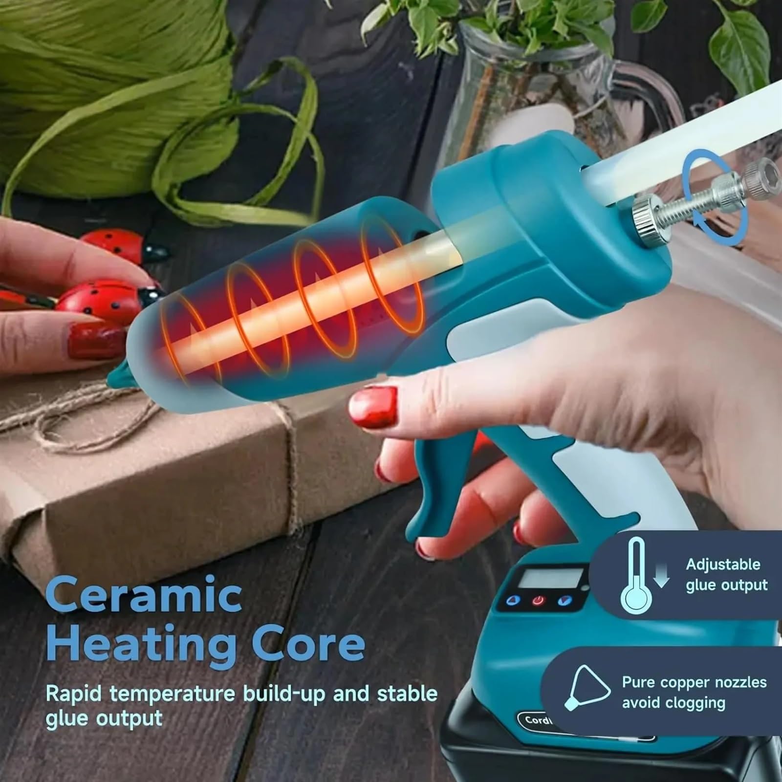 Pistola de pegamento de fusión en caliente de iones de litio inalámbrico DIY for herramientas eléctricas de batería de litio de 18V for el hogar Precalentamiento rápido(Blue)