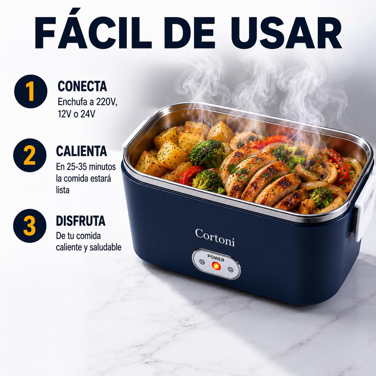 Fiambrera Eléctrica 1,8L + 0,4L – Fiambreras Comida Trabajo, Taper electrico Comida Caliente para Casa, Trabajo, Coche y Camión 12V/24V/220V