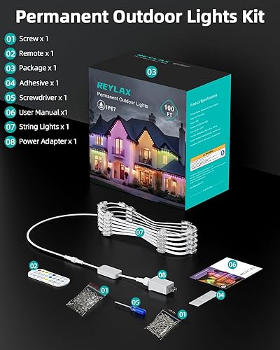 Miniatura 9 de REYLAX Luces permanentes para exteriores de 100 pies con 60 luces LED, luces de alero RGB+IC, IP67 impermeable, múltiples escenas para decoración de