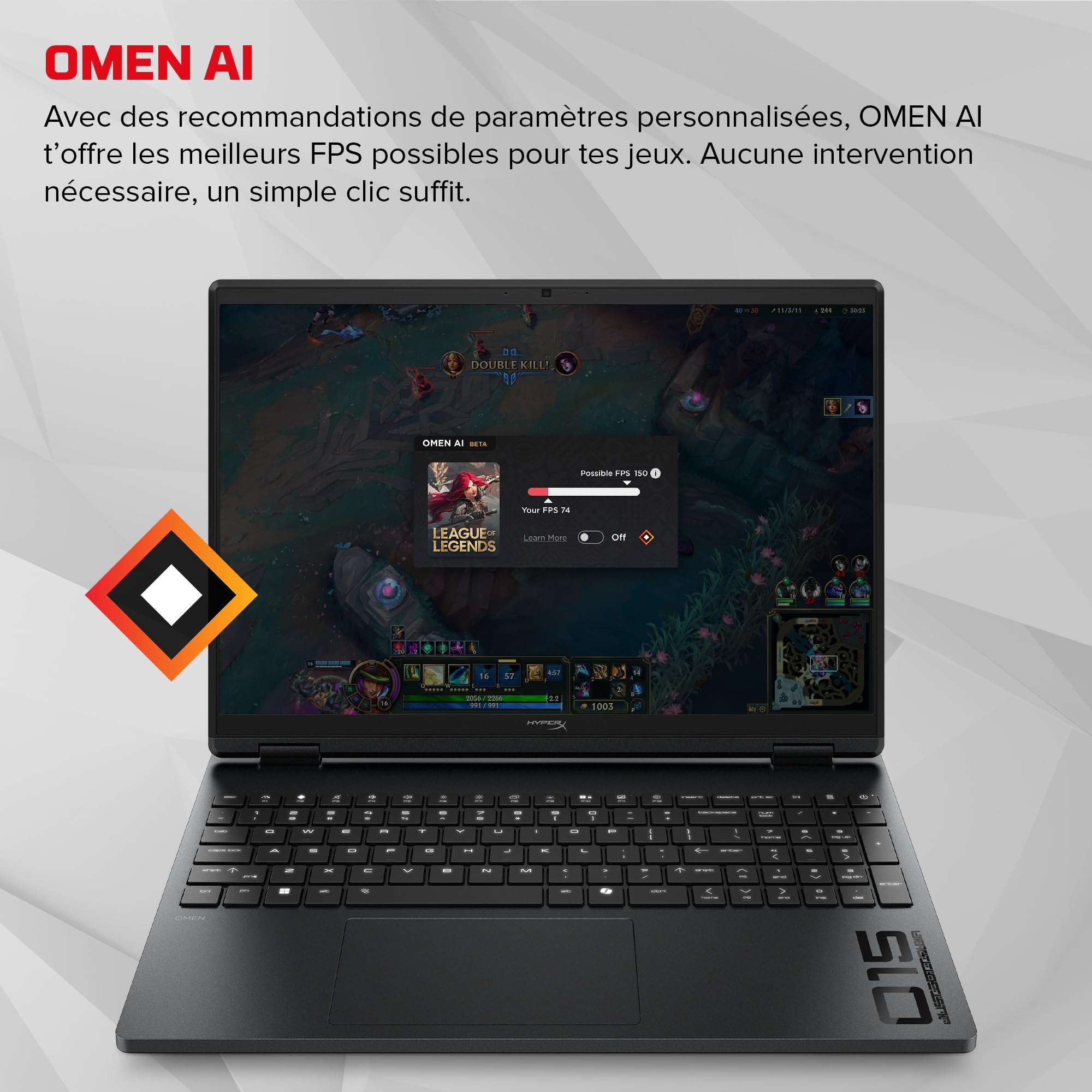 HP HyperX Omen 15-ga0701sf Ordinateur Portable Gaming 15.3" 2K IPS, PC Portable Gamer (Core 5-210H, RAM 16 Go, SSD 512 Go, RTX 5050 8GB VRAM, Windows 11), Laptop Noir, AZERTY