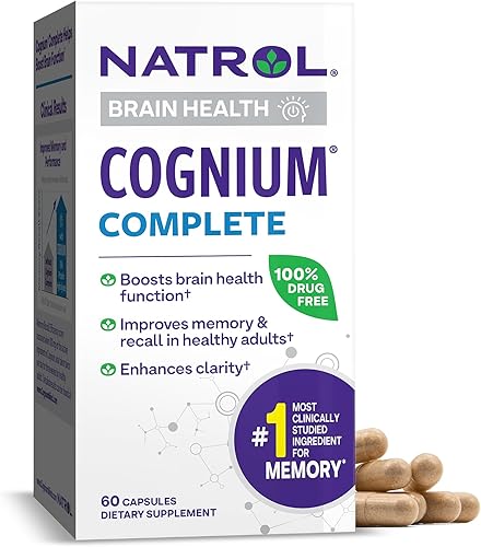 Natrol Cognium Complete, Suplemento dietético para la salud cerebral, suplementos de salud cerebral para adultos, 60 cápsulas, suministro para 30
