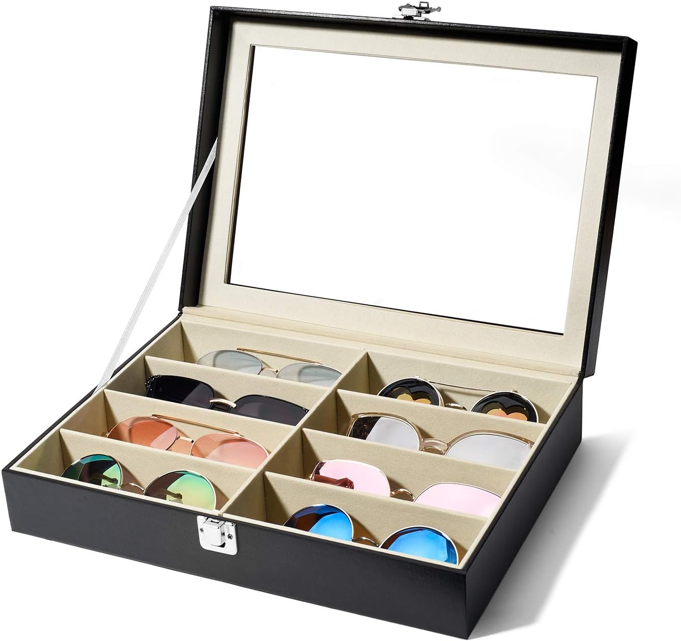 TWING Multi Sunglasses Organizer for Women Men, Multiple Eyeglasses Eyewear Display Case, Sunglasses Collection Case, Sunglass Glasses Storage Holder Box with 8 Slots