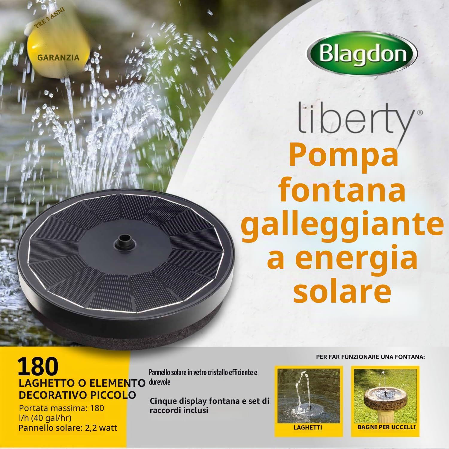 Blagdon Liberty No Dig Nature Pool, stagno rialzato per giardino o patio, costruzione facile da montare, con pompa galleggiante a fontana solare, piattaforma di atterraggio per uccelli, scala di