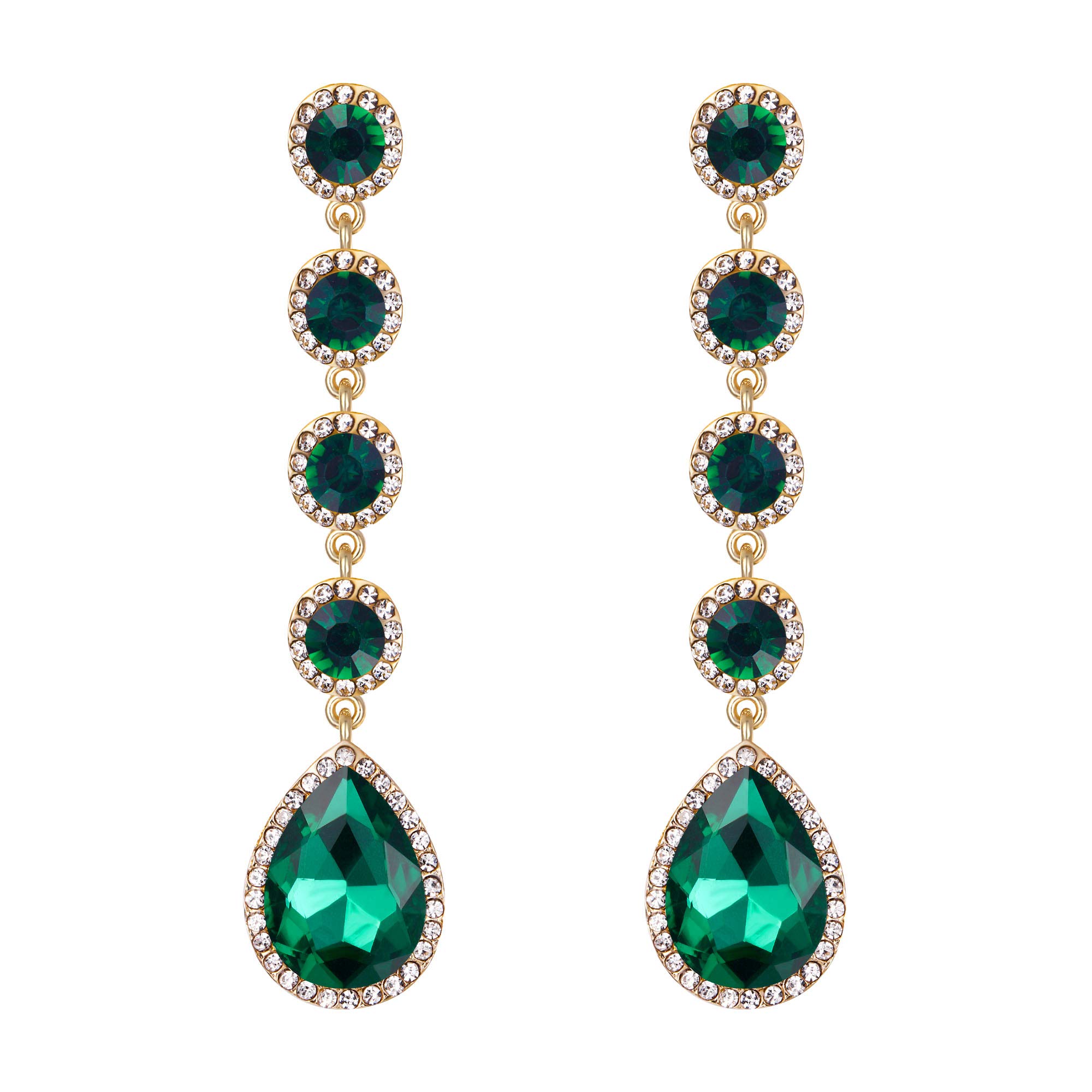 Clearine Pendientes para mujer elegante boda nupcial cristal redondo gota de lágrima candelabro pendientes llamativos tono plateado