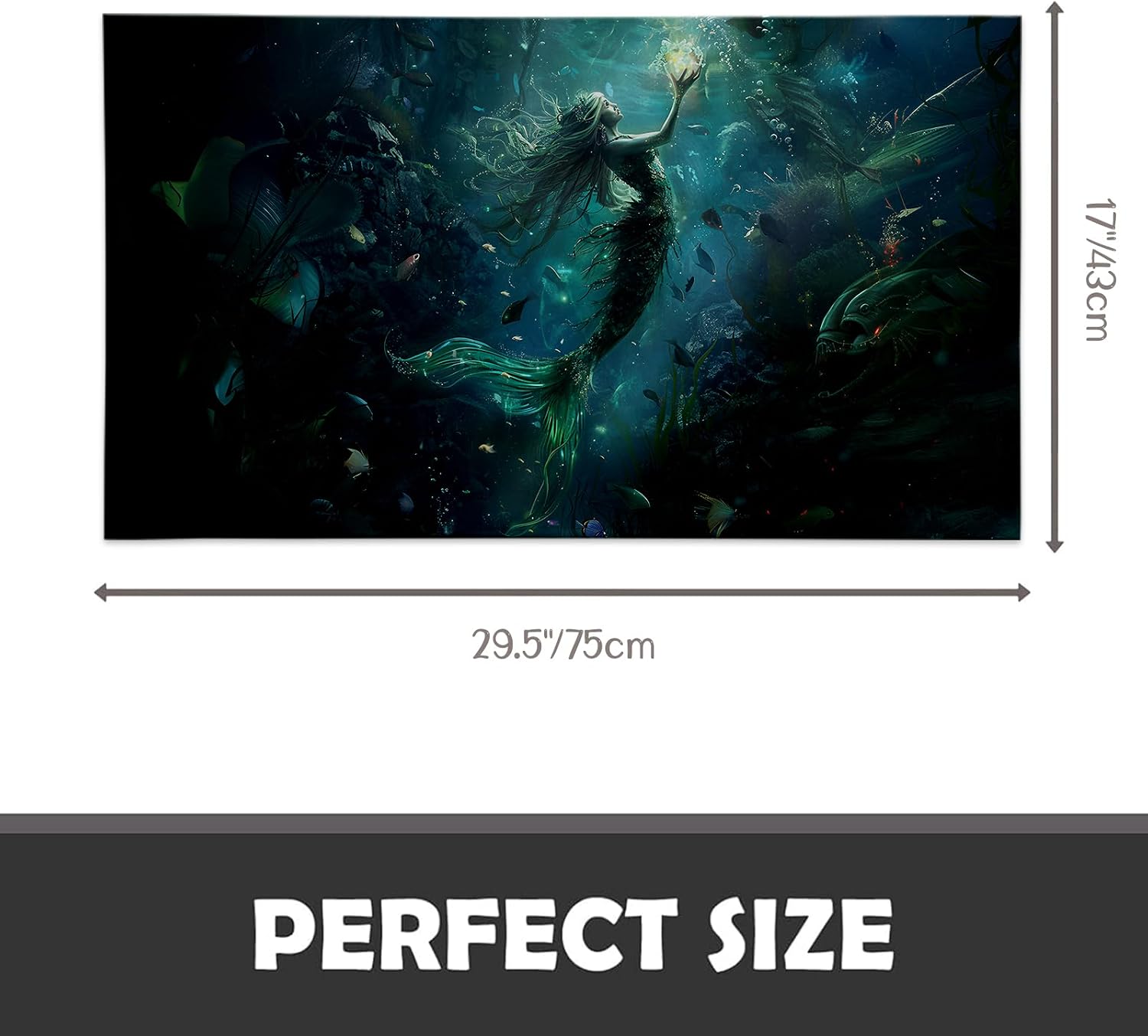 Enchanted Mermaid Indoor Door Mat, 17x29.5 Inch, Floor Area Rug for Entryway, Living Room, or Bathroom, Non-Slip Doormat, Fantasy Ocean Theme Design Home Decor Rug Gifts