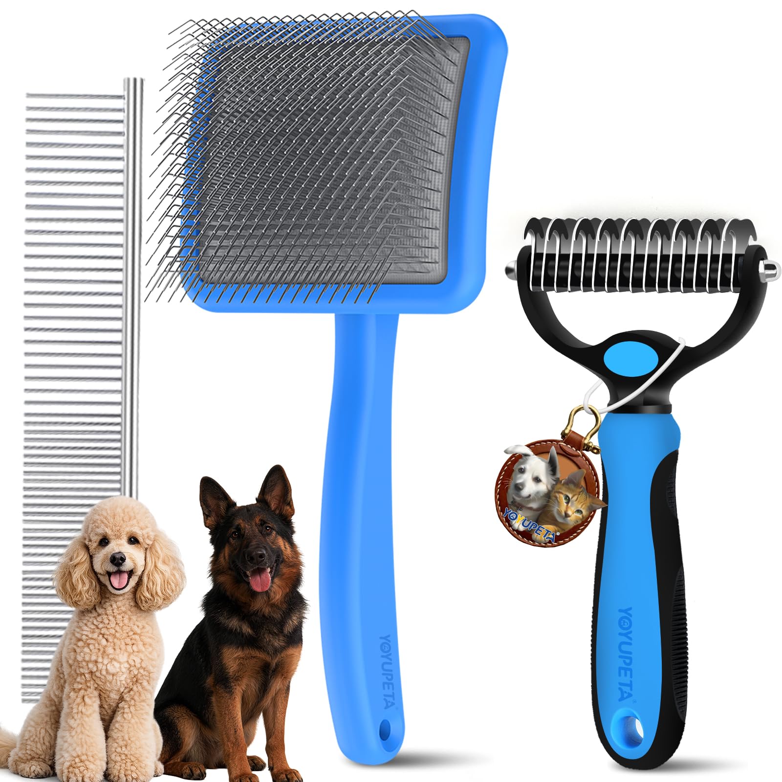 YOYUPETA Profi Hundebuerste Set gegen Unterwolle - 3-in-1 Buchenholz Fellpflege Set mit 25mm Zupfbuerste, Entfilzungsstriegel und Kamm Fuer Langhaar, Schaeferhund & Pudel.