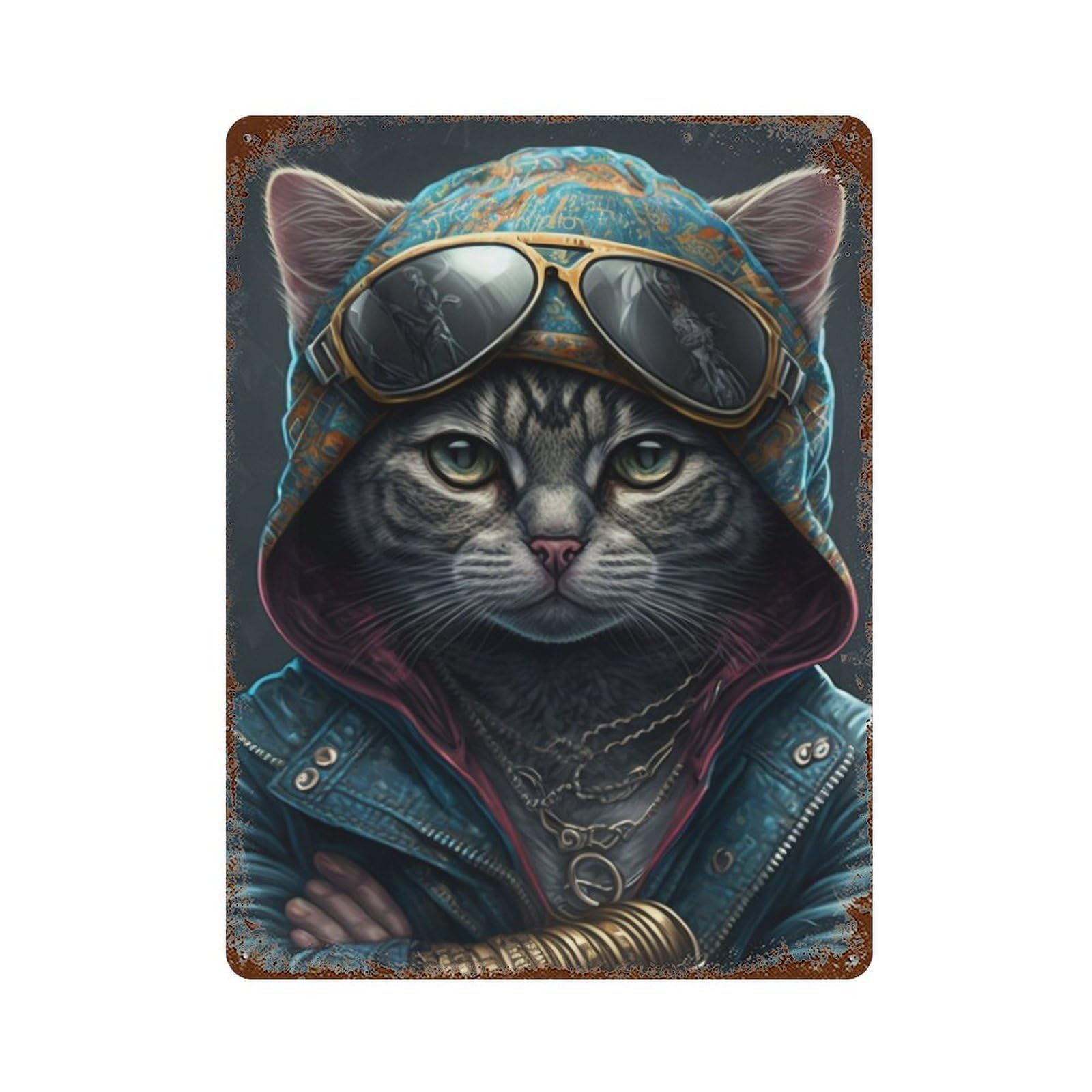Rapper Cat Vintage Rust Metal Sign 15.7"x11.8", for Pub, Kitchen And Man Cave Decor, Rustic Home Decor