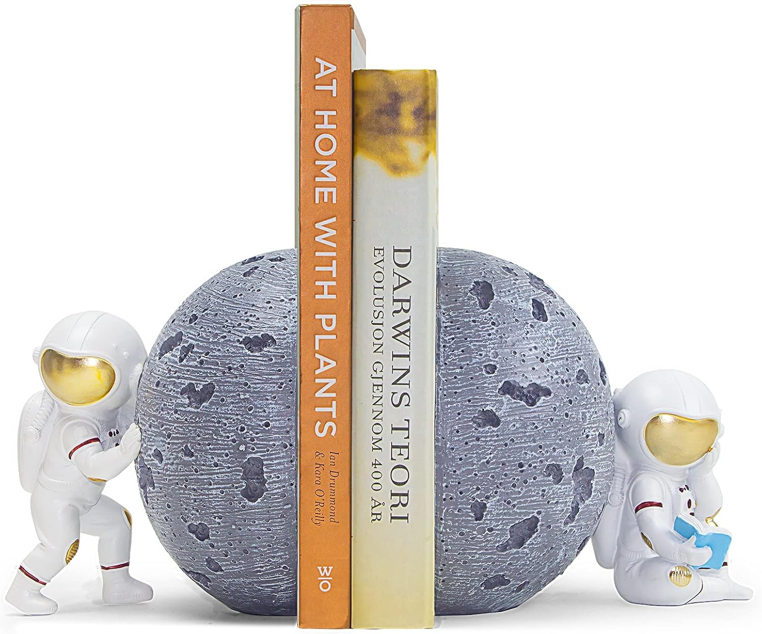 Heavy Duty Astronaut Bookends, Space-Themed Book Ends for Kids Room & Nursery Decor, Gray Moon Book Stoppers to Hold Books, Decorative Bookends for Shelves, Ideal for Boys and Girls