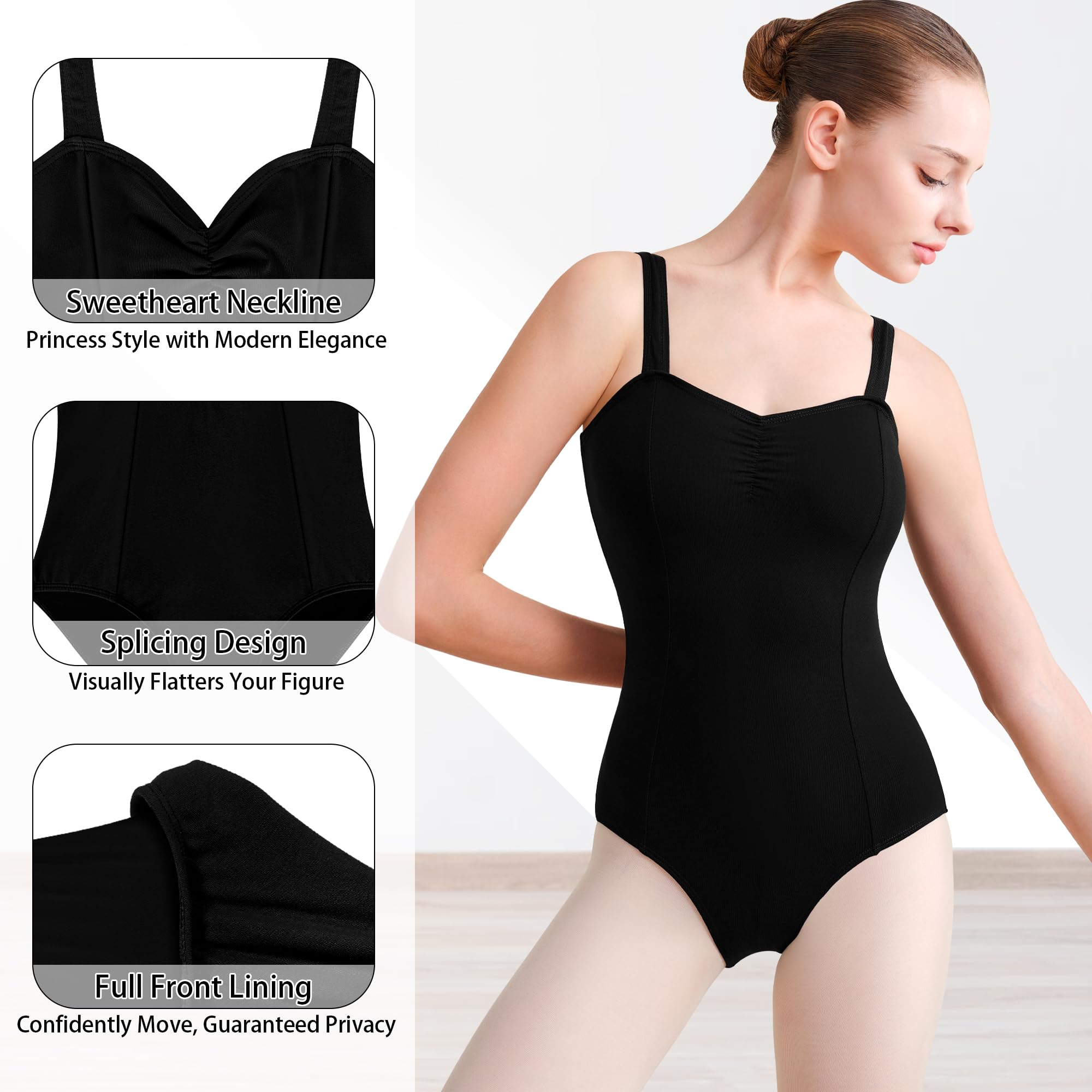 Justaucorps de danse pour femme avec doublure intégrale sur le devant