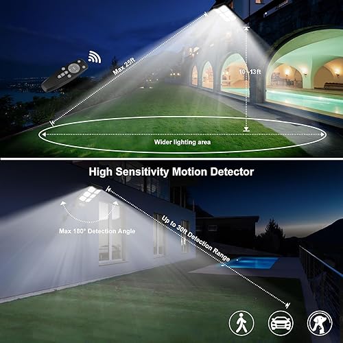 Miniatura 4 de Luces solares para exteriores, 8000LM 360 luces LED con sensor de movimiento, luz de calle solar del atardecer al amanecer con control remoto,