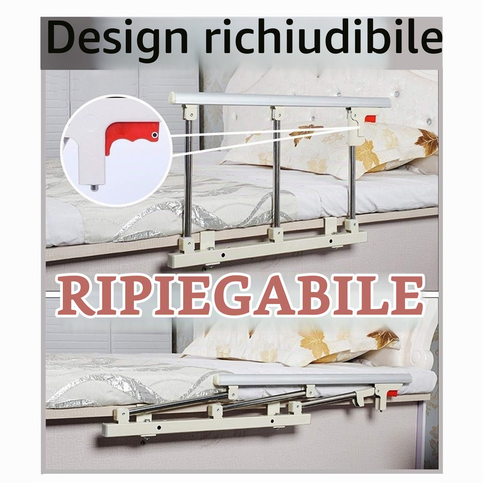 AMSXNOO Barriere Letto per Anziani, Barriera di Sicurezza Pieghevole per Adulti, Maniglia di Assistenza, Barriera Protettiva per Ospedale per Disabili, 70X40cm (Color : Silver)