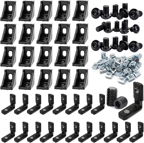 Miniatura 27 de 20 juegos 2020 de extrusión de aluminio 2020 soporte de esquina con ranura en T Serie 20 Hardware extruido conector de ángulo recto de 90 grados