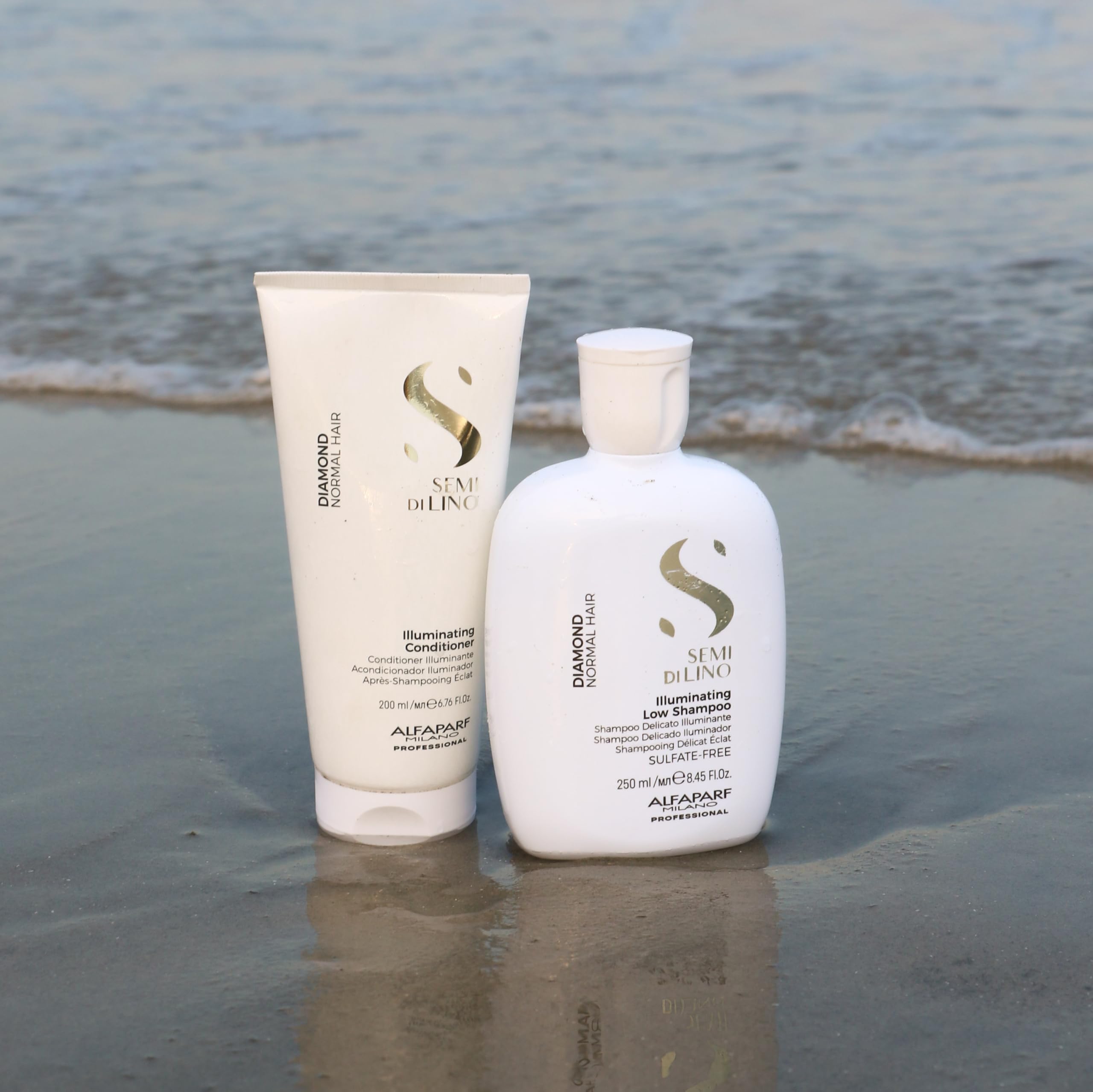 Alfaparf Milano Semi di Lino Diamond Illuminating Shampoo and Conditioner Set - Sulfate Free Shampoo and Conditioner for Color Treated Hair - Adds Brilliant Shine and Softness
