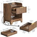 HOOBRO Nightstand, Bedside Table with Charging Station, Farmhouse Style Storage Side Table with Hidden Drawer, for Bedroom, Study, Dark Walnut WL351UBZ01