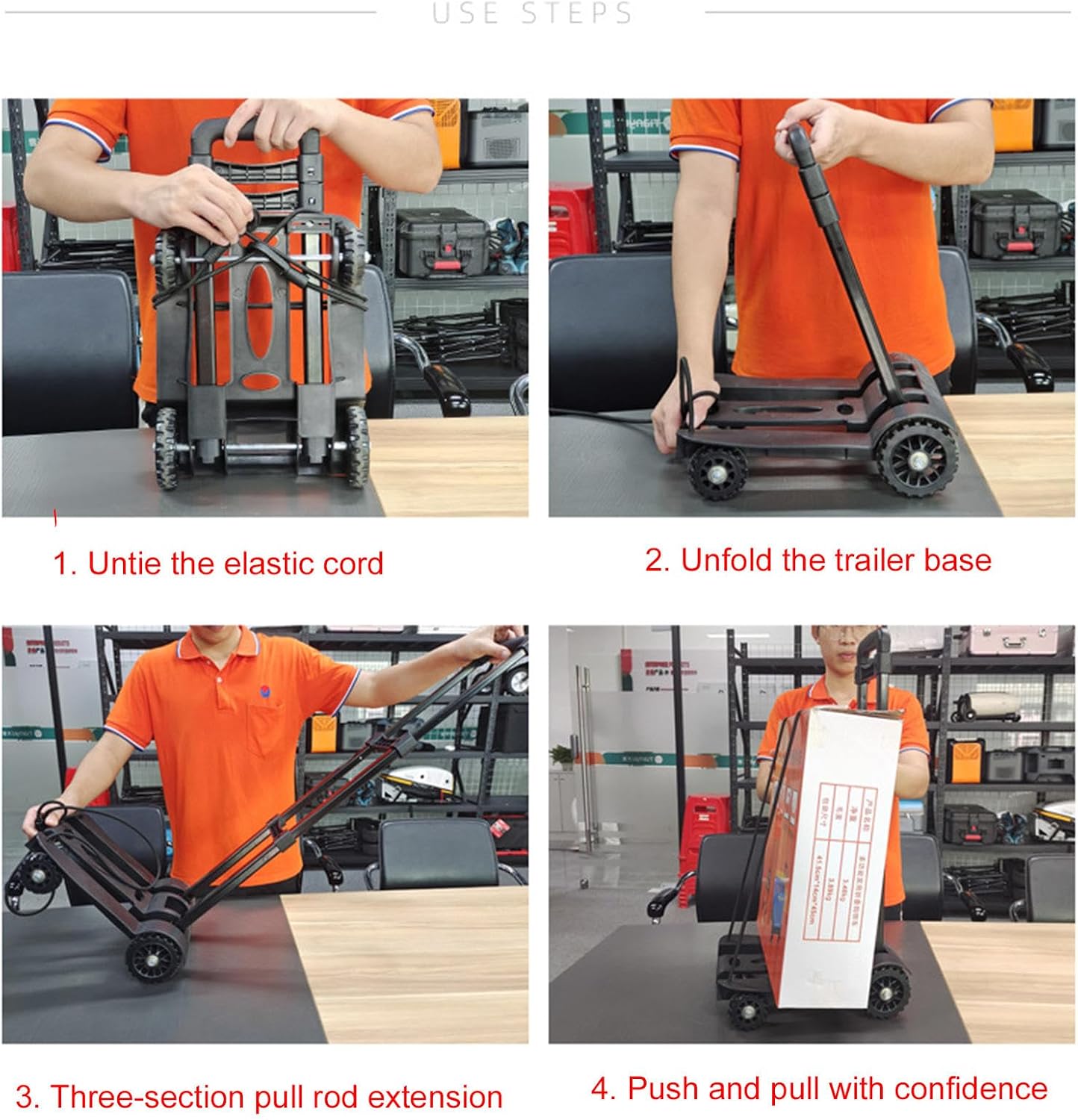 Utility Lightweight Hand Trolley Expandable Base Folding Hand Truck Iron Tube Pull Rod Folding Cart for Carry Luggages