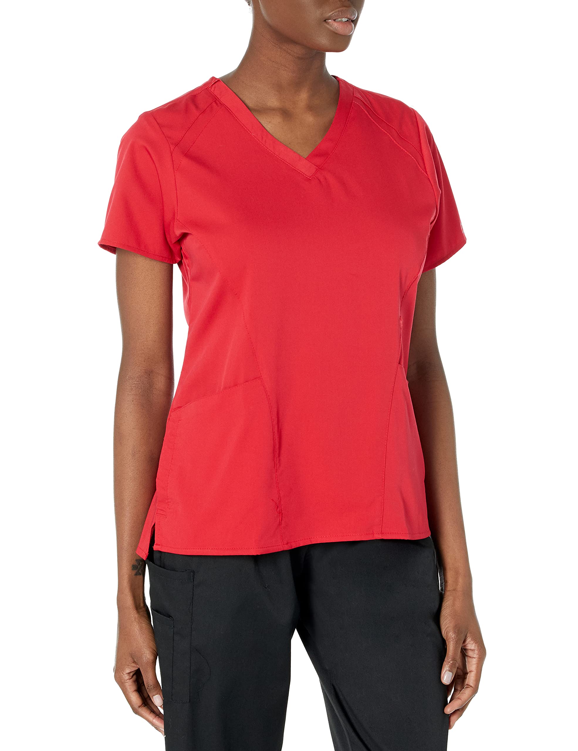WonderWink Womens Four Pocket V-Neck Top Medical Scrubs Shirt, Red, Medium US