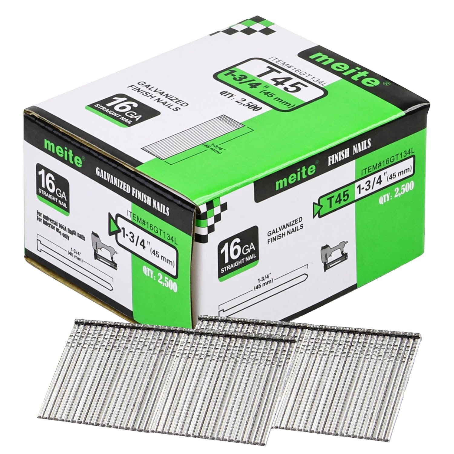 meite 16 Gauge Finish Nails, 45 mm Galvanised 16GA Finish Nails, Small Straight Finishing Nail