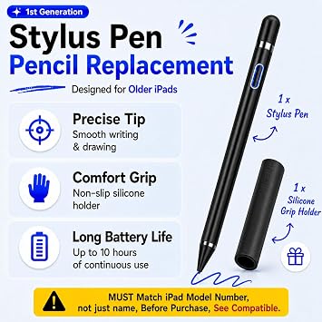 Stylus Pen Pencil Replacement for Apple iPad iPad Air, iPad Pro (Black)