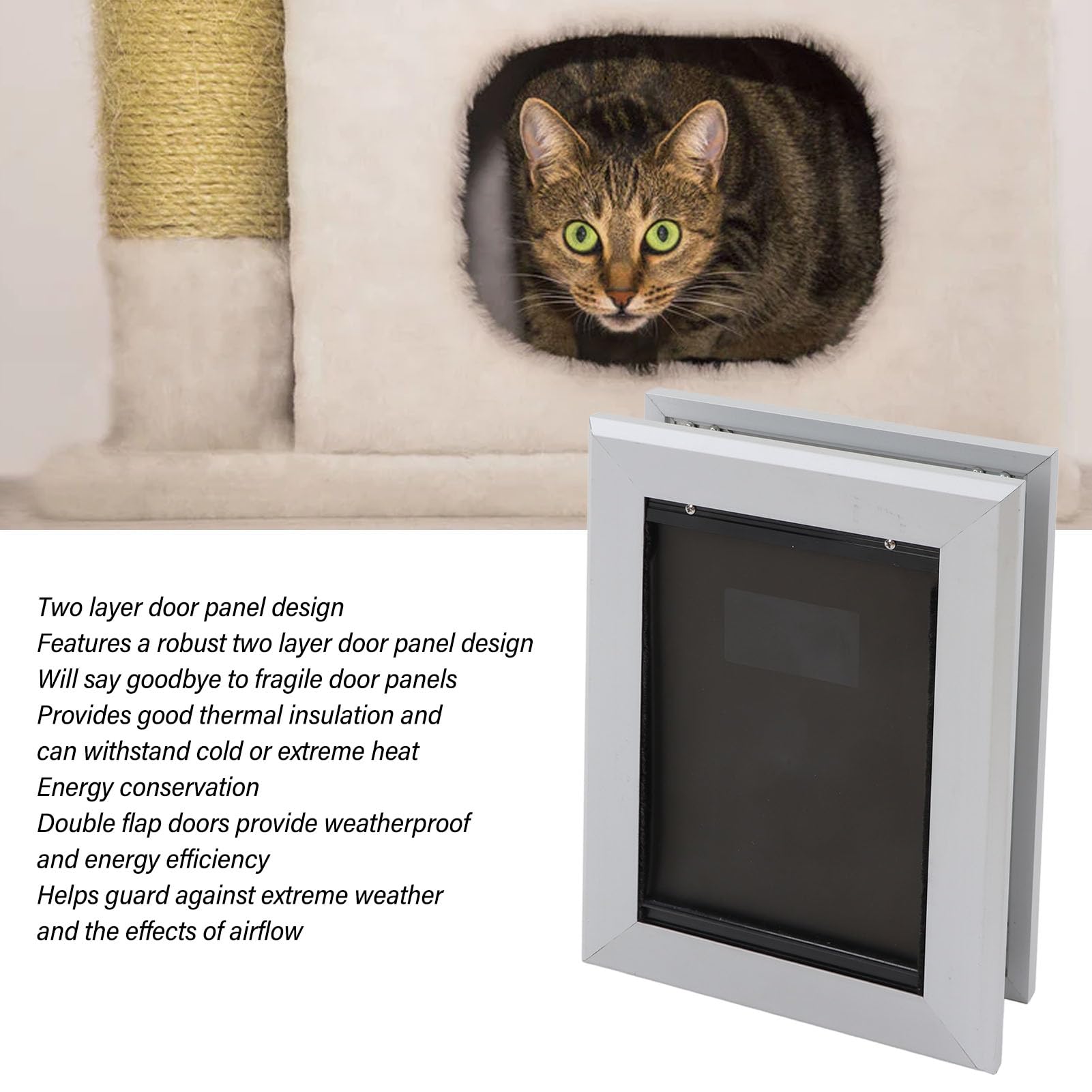 Puerta para Mascotas, Puertas con Solapa para Mascotas Resistentes a la Intemperie, Puerta para Gatos de Dirección Controlable con Bloqueo Deslizante y Cubierta con Solapa Segura, Ideal para